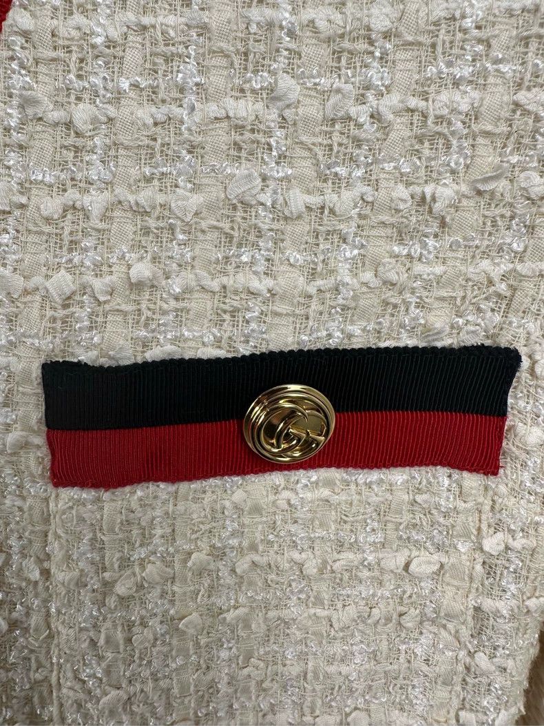 Gucci Gucci Beige single-breasted gold-button tweed slim-fit coat Size S / US 4 / IT 40 - 3 Thumbnail