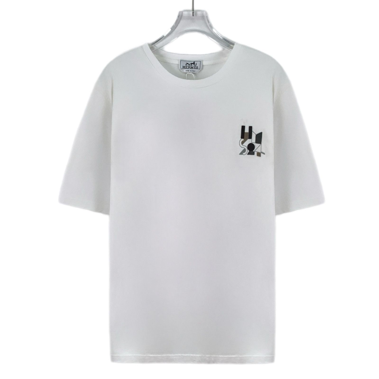 Hermes Hermès Geometric Leather Patch Cotton T-Shirt White (L) Size US L / EU 52-54 / 3 - 1 Thumbnail