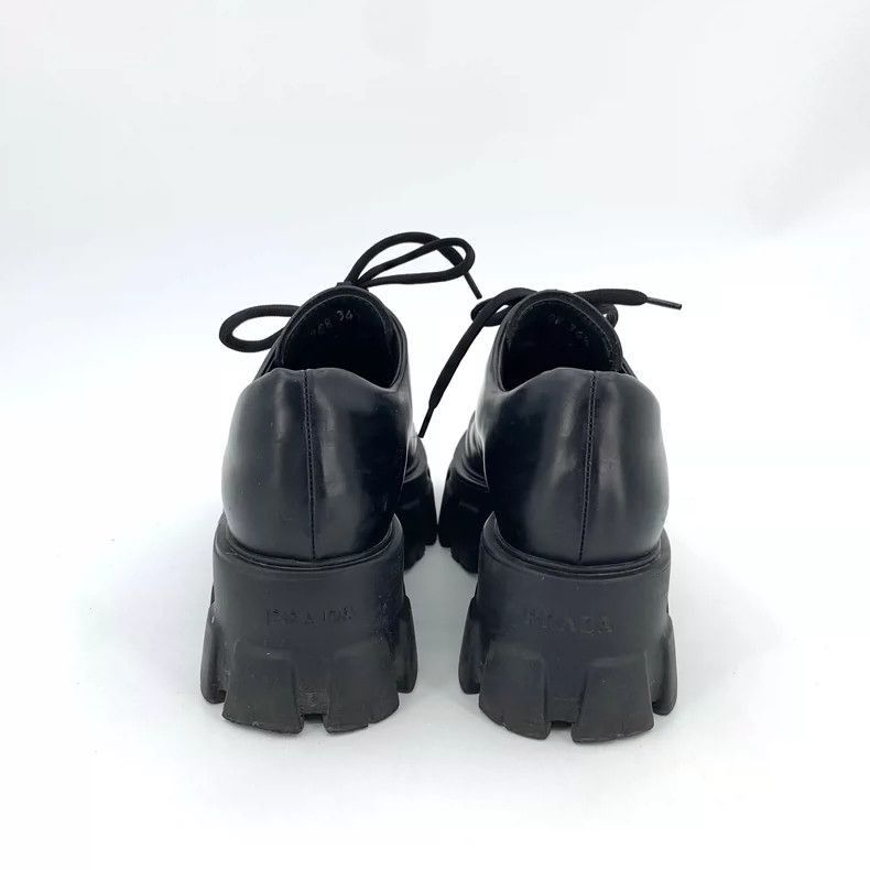 Prada Prada Black Leather ThickSoled Lace -2505 Size US 4 / IT 34 - 4 Thumbnail