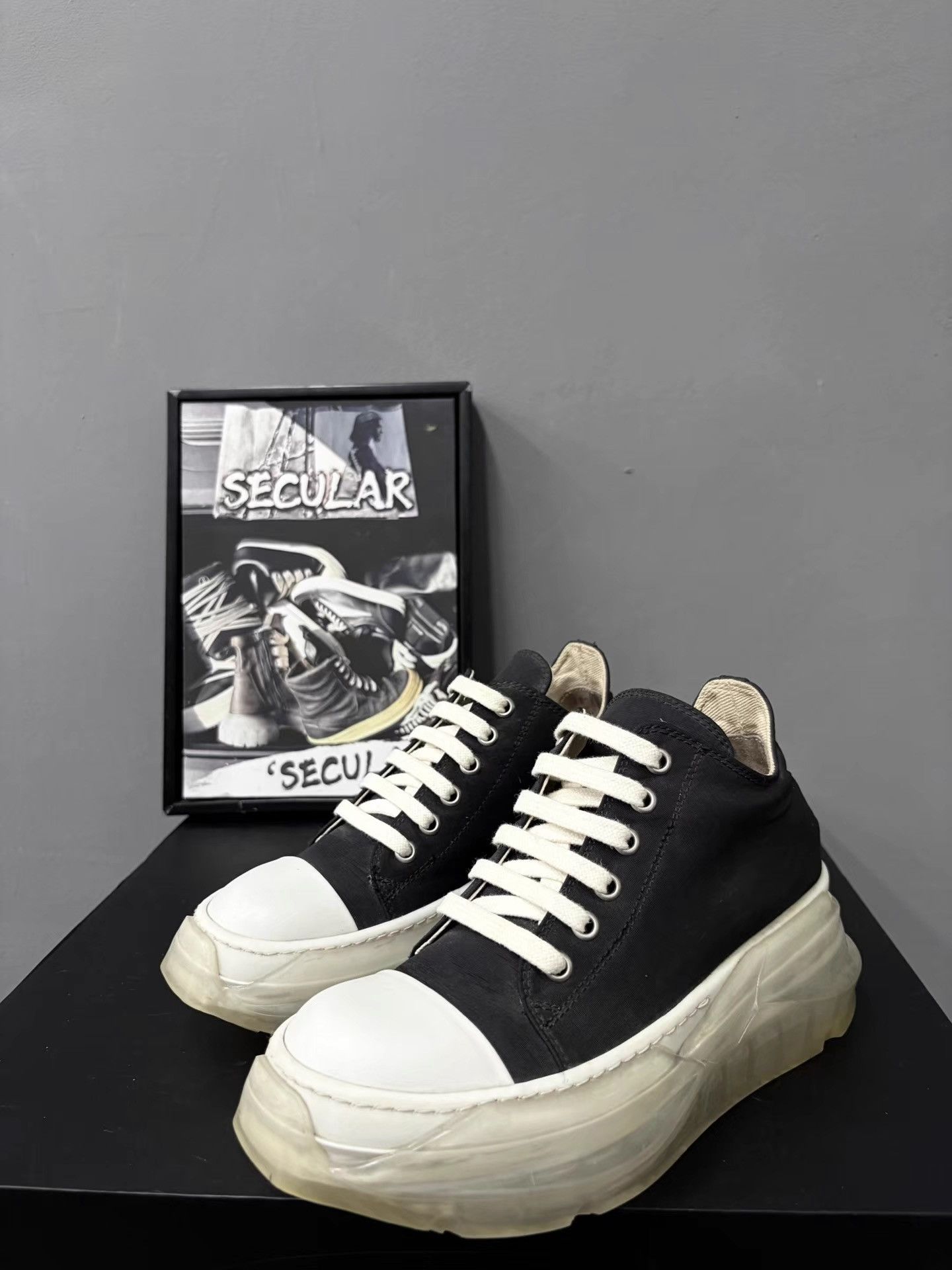 Rick Owens Rick Owens Satin Black White Crystal Sole Ramones K34 Size US 6 / IT 36 - 1 Thumbnail