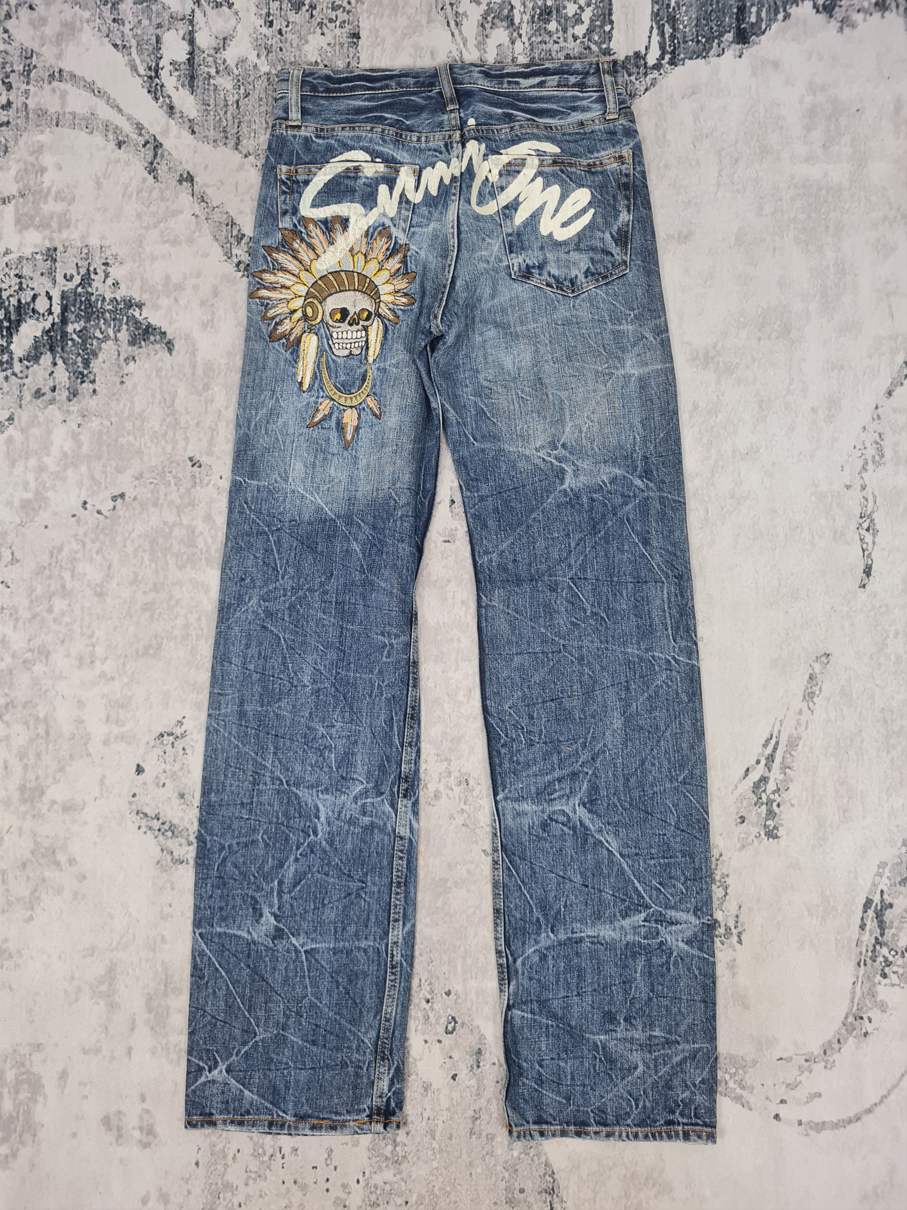 Japanese Brand Sirmione Embroider Skull Stone Wash Jeans 29x32.5 JB0160 Size US 29 - 1 Thumbnail