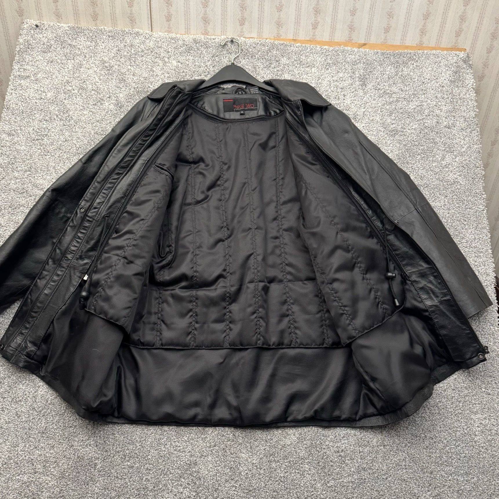 Vintage VINTAGE Phase Two Leather Coat Mens XL Black 90s Y2K Streetwear Overcoat Lined Pockets Zipper Casual Size US XL / EU 56 / 4 - 7 Thumbnail