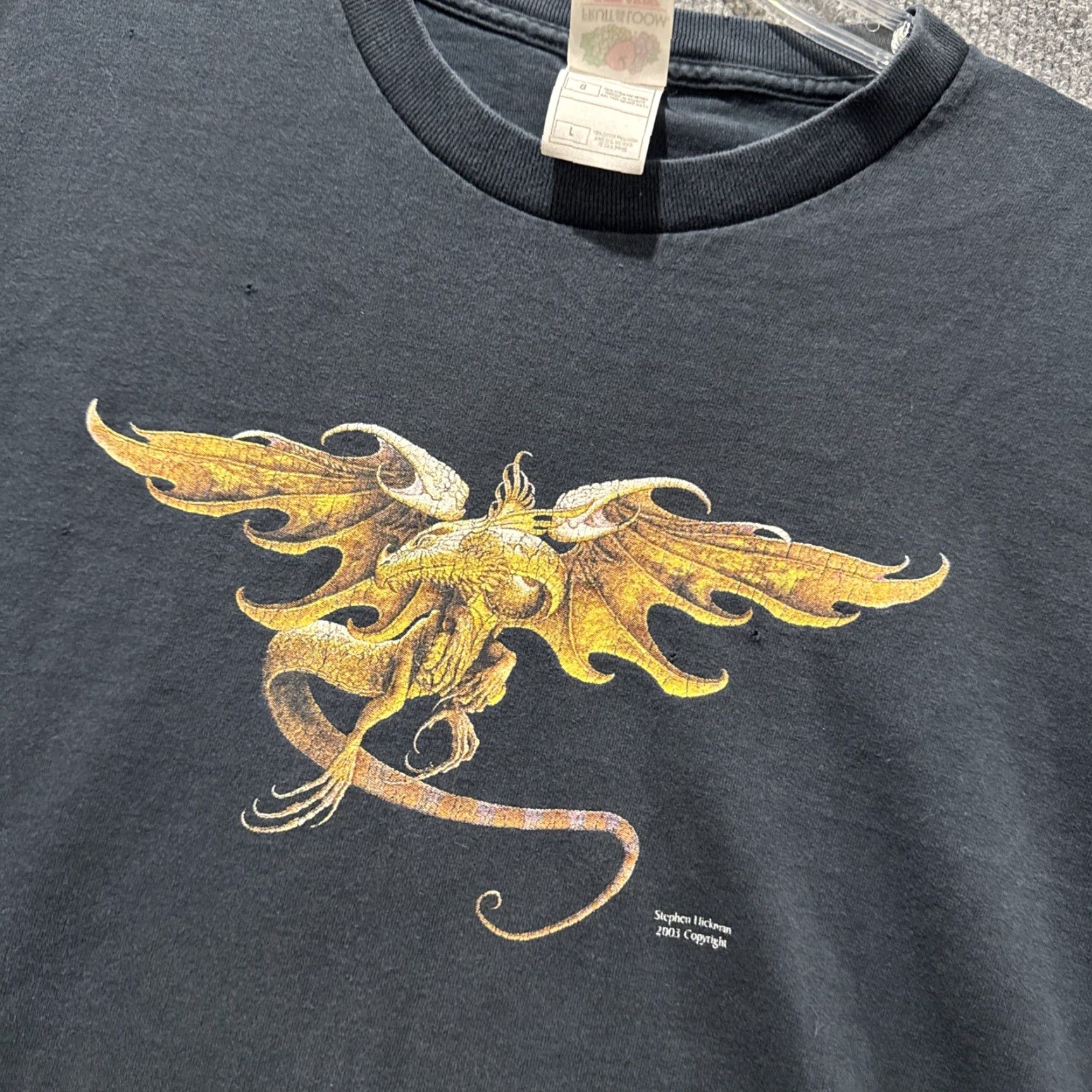Fruit Of The Loom VINTAGE 00’s Steven Hickman Dragon The Fantasy Of Art RARE Black T-Shirt Men’s L Mens Size US L / EU 52-54 / 3 - 2 Thumbnail
