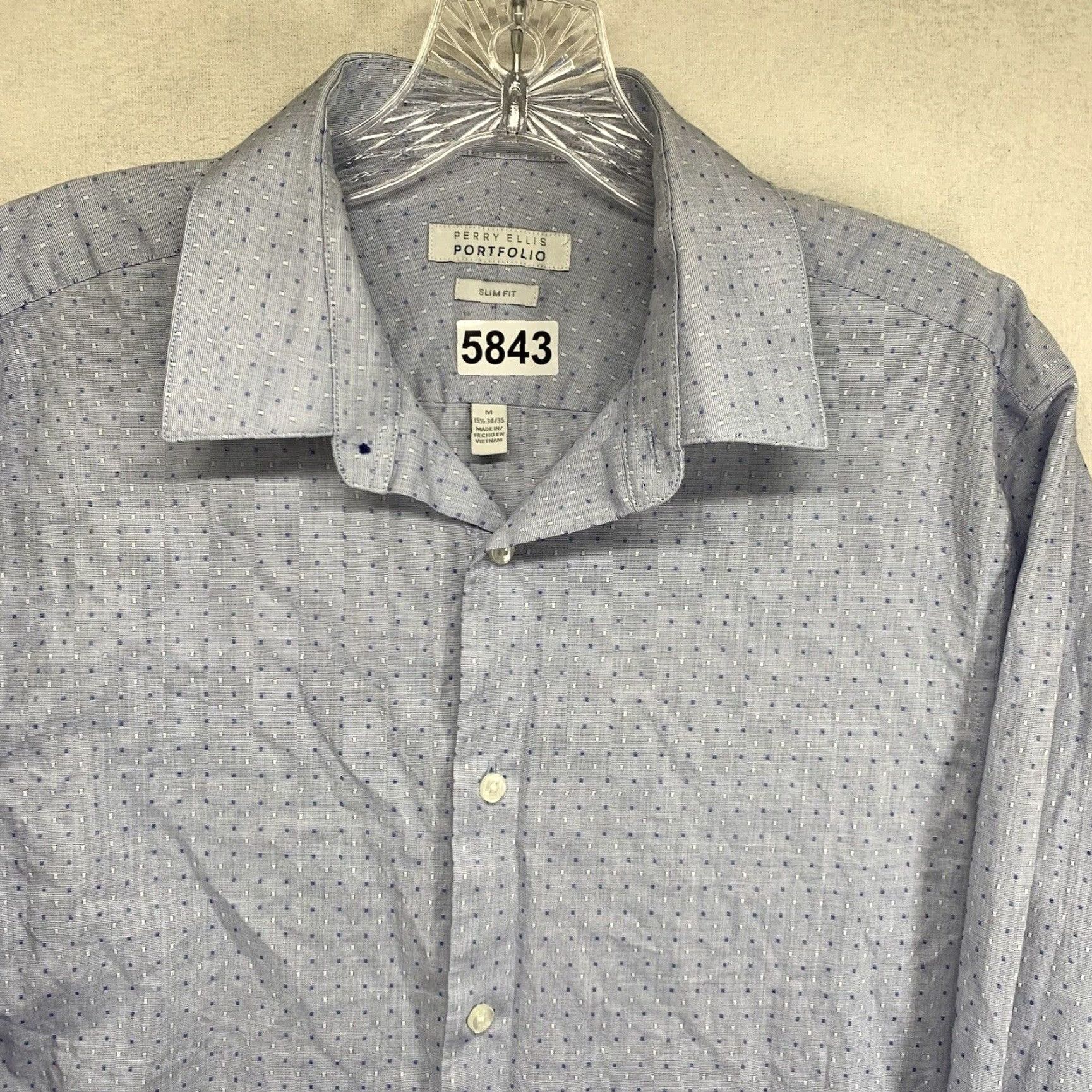 Perry Ellis Vintage Perry Ellis Portfolio Men’s Slim Fit Dress Shirt Blue Spotted 90s Business Casual Travel M Size 40R - 3 Thumbnail