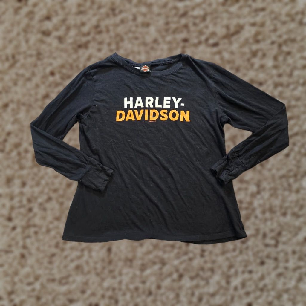 Harley Davidson Harley-Davidson Shirt Womens Large Black Logo Long Sleeve T-Shirt Casual Biker Motorcycle Knit Cotton Blend Cotton Size L / US 10 / IT 46 - 1 Thumbnail