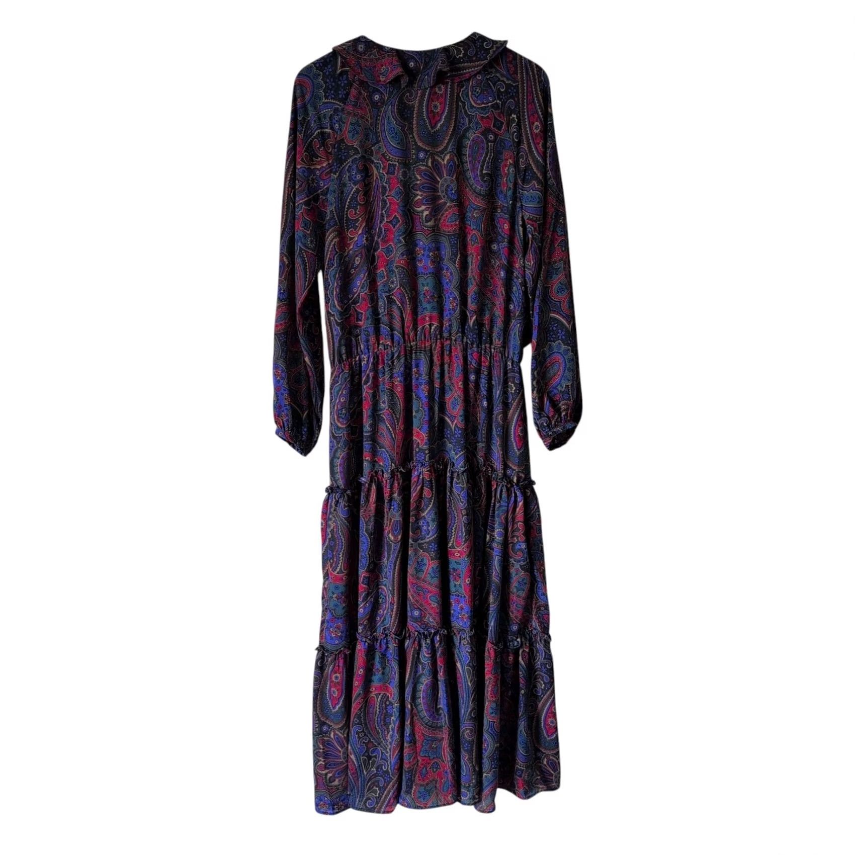 Ralph Lauren VINTAGE Ralph Lauren Maxi Dress 6 Blue Red Print Paisley Georgette Long-Sleeve Womens Girls Size M / US 6-8 / IT 42-44 - 6 Thumbnail