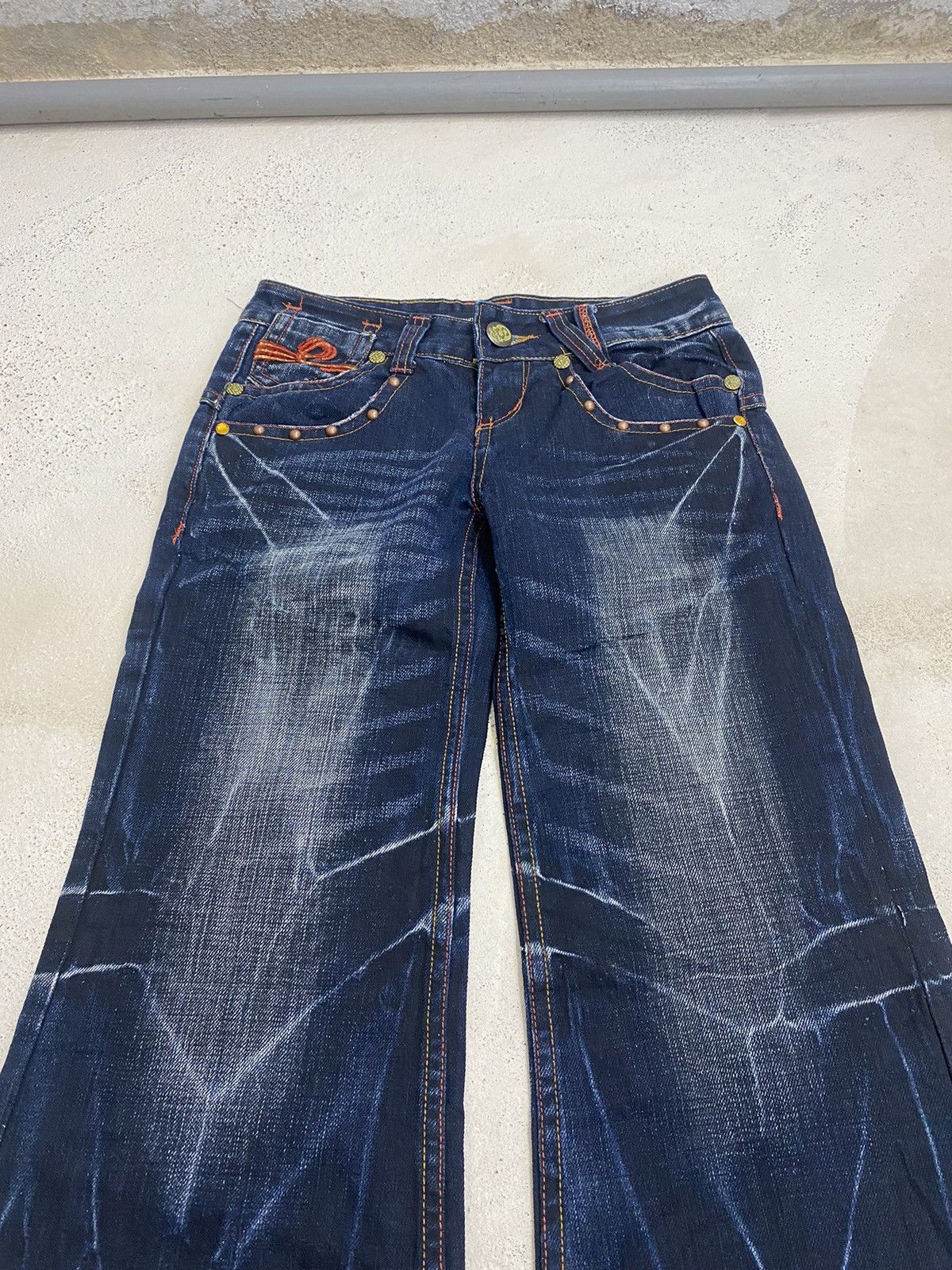 If Six Was Nine Swell Orange Embroidery Art Mud Wash Blue Way Baggy Wide Leg Size US 28 / EU 44 - 6 Thumbnail
