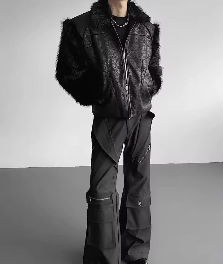 Leather Streetwear Designer Fur PU Leather Patchwork Jacket Size US L / EU 52-54 / 3 - 4 Thumbnail