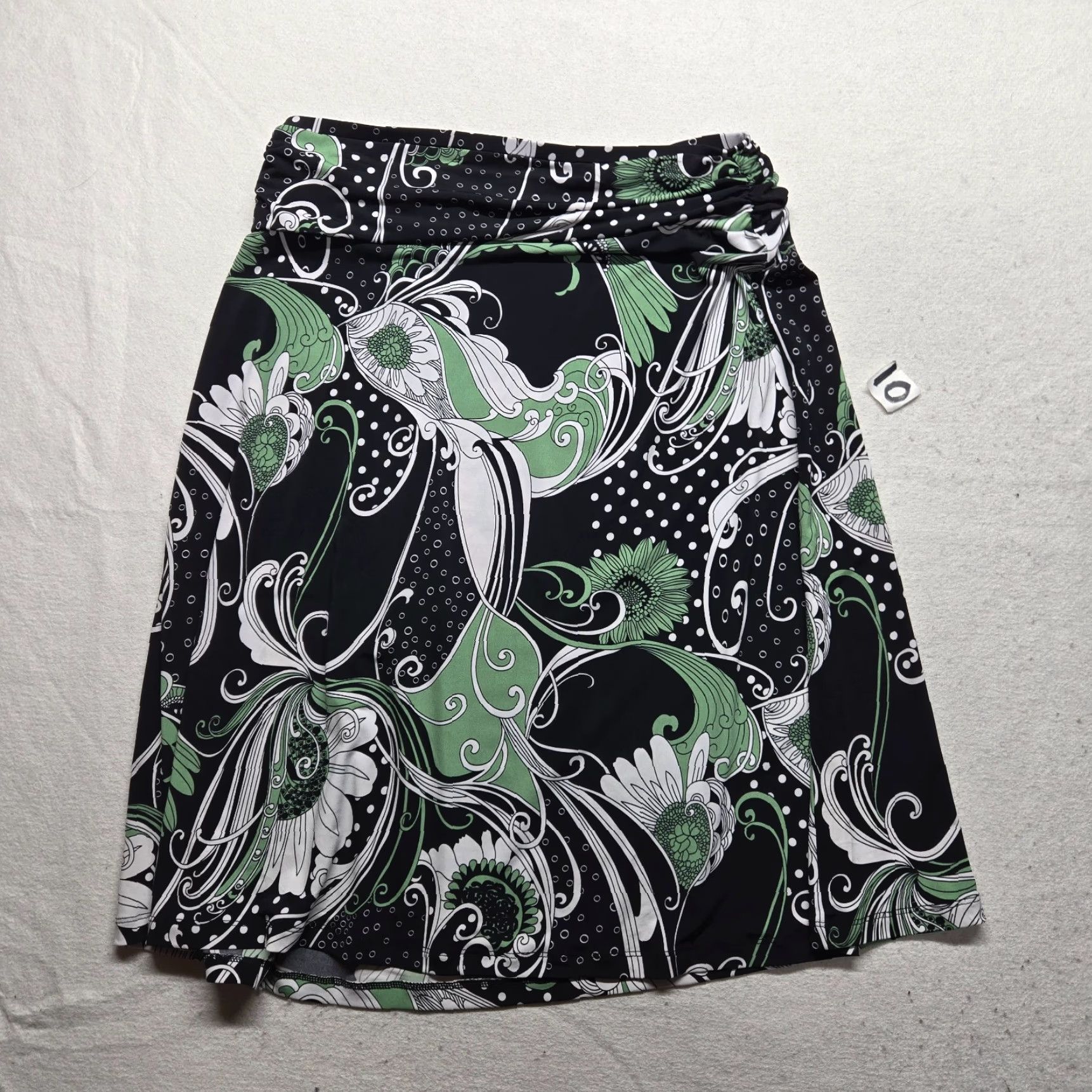 Vintage Susan Lawrence Skirt Knee Length A-Line Black Green Floral Adult Women's L Large Size 36" / US 14 / IT 50 - 6 Thumbnail
