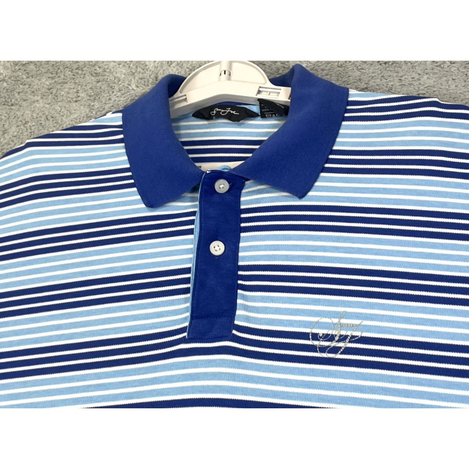 Sean John Sean John Polo Shirt Mens XL Blue White Striped Embroidered Classic Casual Tee Size US XL / EU 56 / 4 - 4 Thumbnail