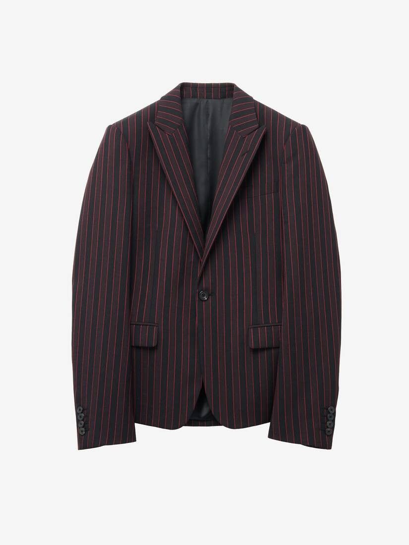 Alexander McQueen o1srvl11e0226 Shadow Stripe Single-Breasted Jacket Bordeaux Size US L / EU 52-54 / 3 - 1 Thumbnail