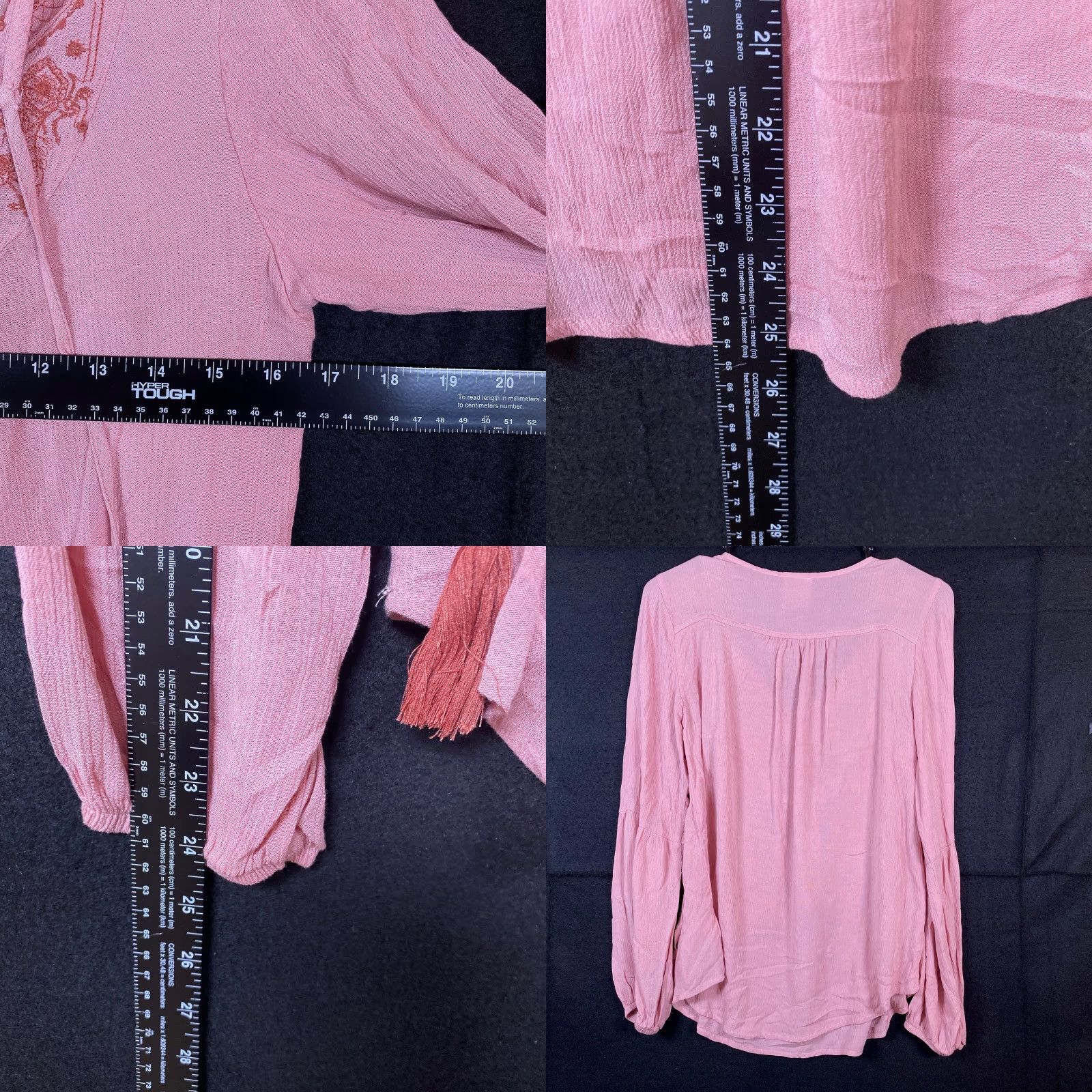 Vintage Knox Rose Blouse Womens Pink Floral V-Neck Tassels Long Sleeve Sheer Small Shirt Boho Tunic Casual Workwear Size S / US 4 / IT 40 - 8 Thumbnail