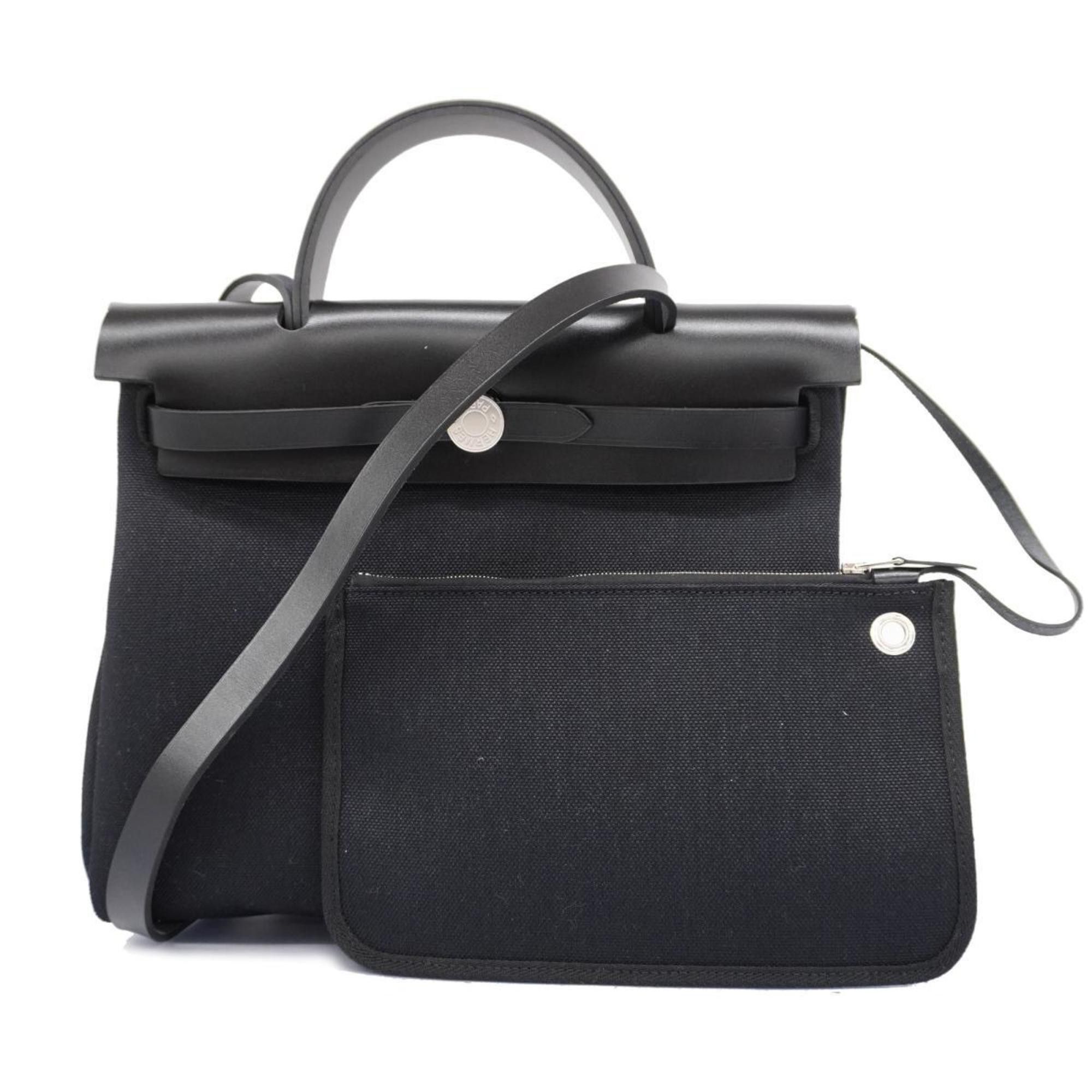 image of Hermes Handbag Airbag Zip Pm B Stamp Toile Military Vache Hunter Black Women's