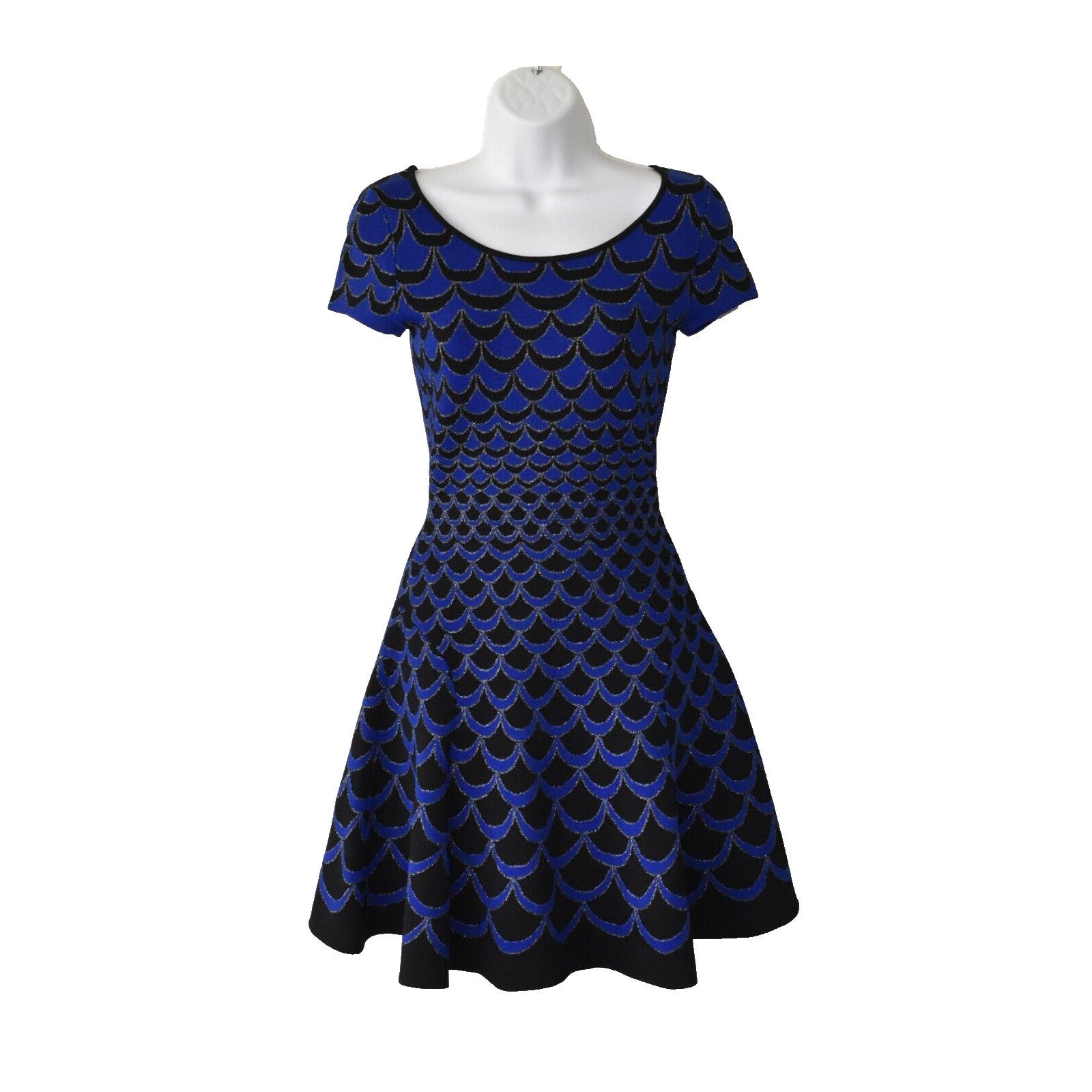Diane von Furstenberg DIANE VON FURSTENBERG Blue Scalloped Knit Fit Flare Dress P Size S / US 4 / IT 40 - 1 Thumbnail