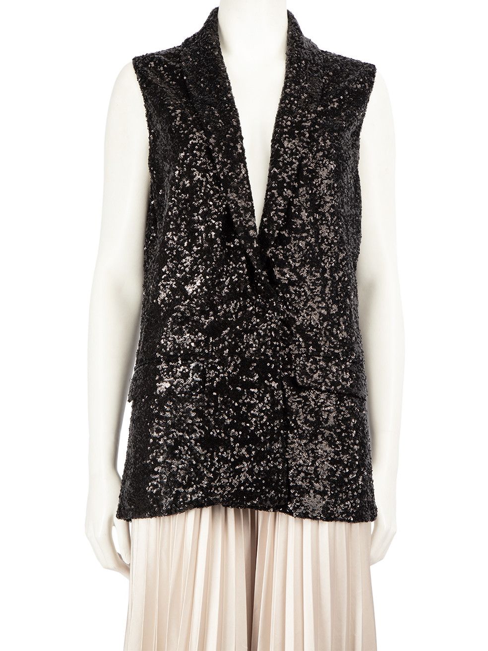 image of Halston Heritage Black Sequinned Waistcoat, Women's (Size Large)