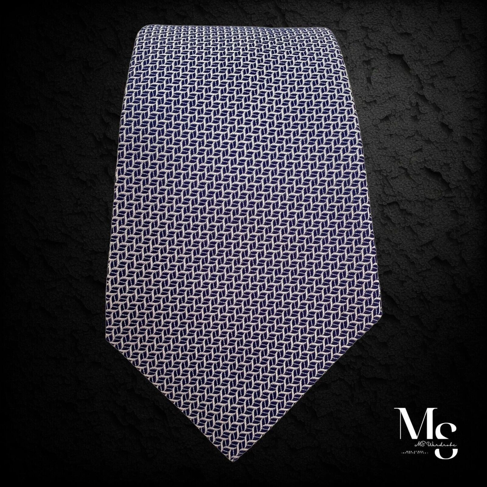 Domenico Vacca DOMENICO VACCA 7Fold Blue 3D Geometric Silk Tie Italy W: 4" Size ONE SIZE - 4 Thumbnail