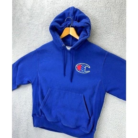 Champion Champion Reverse Weave Hoodie Mens Medium Blue Logo Sweatshirt Drawstring Pullover Size US M / EU 48-50 / 2 - 6 Thumbnail