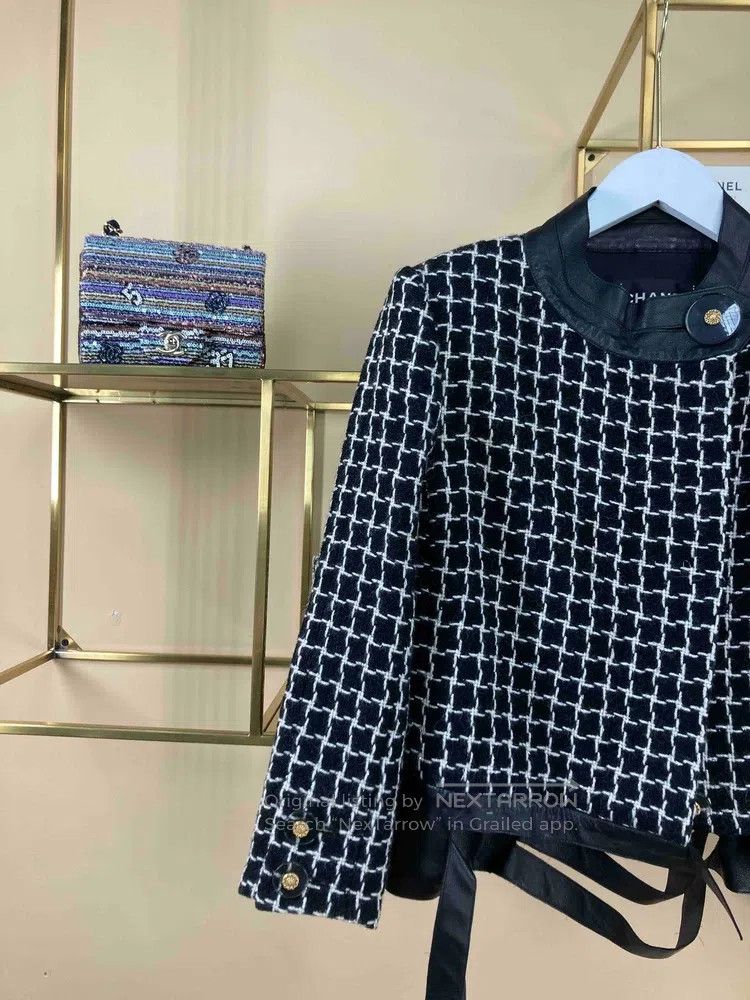 Chanel Chanel 17a Black and White Plaid Leather Jacket Size XXS / US 00 / IT 34 - 2 Thumbnail