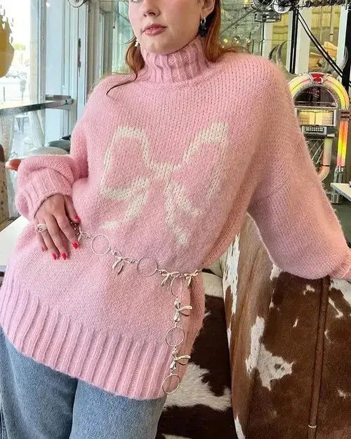 Japanese Brand Contrast Color Knit O-neck Long Sleeve Women Size ONE SIZE - 4 Thumbnail