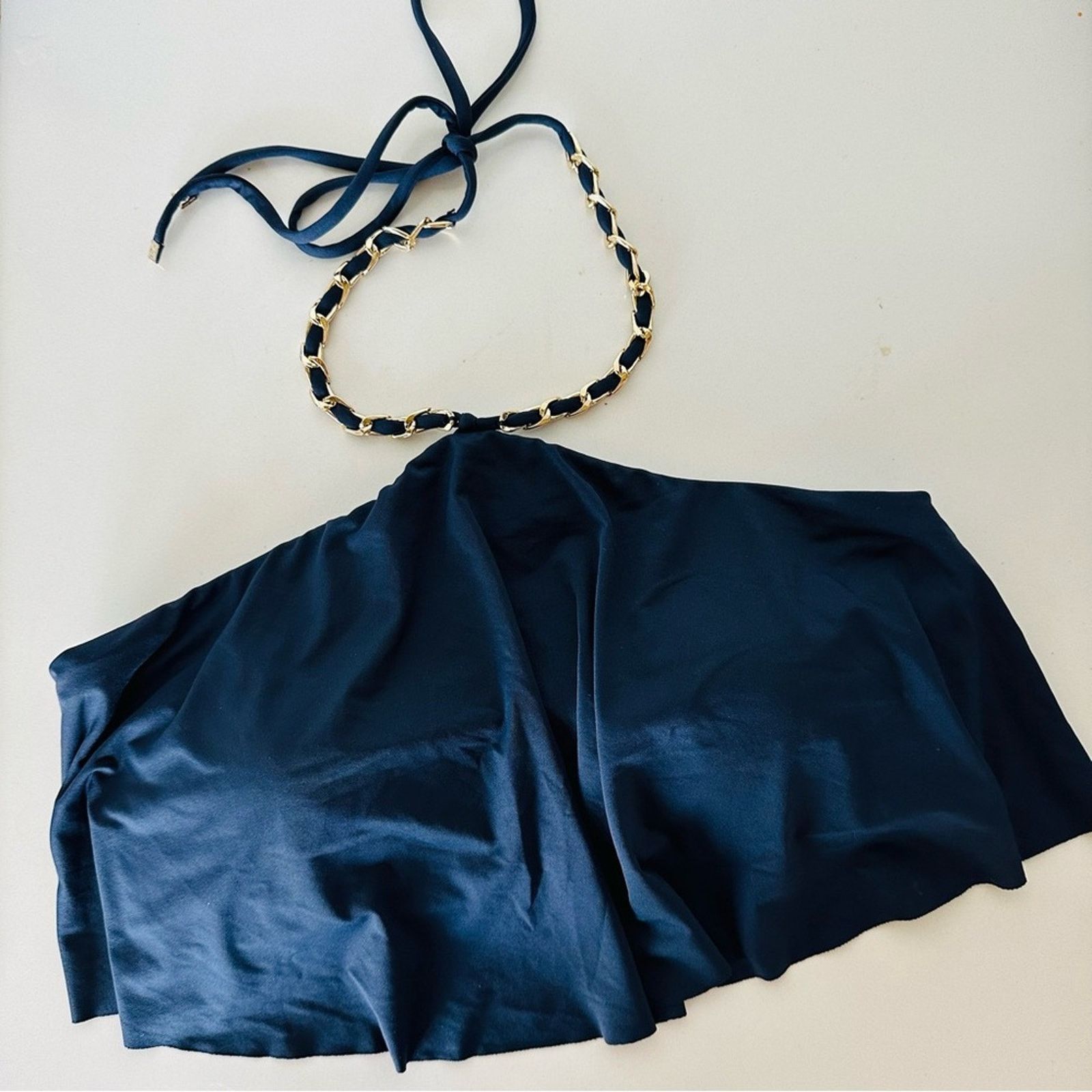 Michael Kors NEW MK MICHAEL KORS Navy Gold Chain Ruffle Bikini Crop Top Size M / US 6-8 / IT 42-44 - 2 Thumbnail