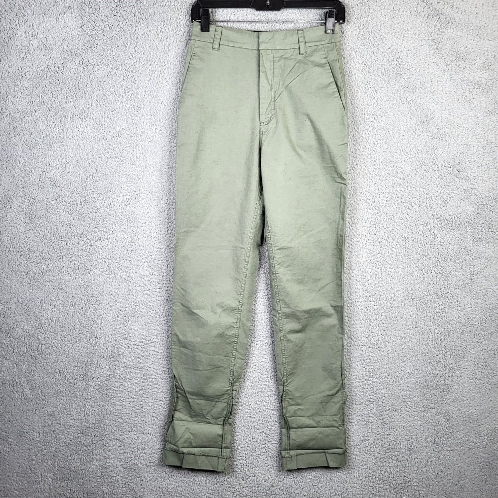 Vintage The SCRIPT Pants Women Grassy Green Size 4 Casual Work Straight Front Cotton Linen Elastane Modern 90s Outdoor Mens Womens Size 27" / US 4 / IT 40 - 3 Thumbnail