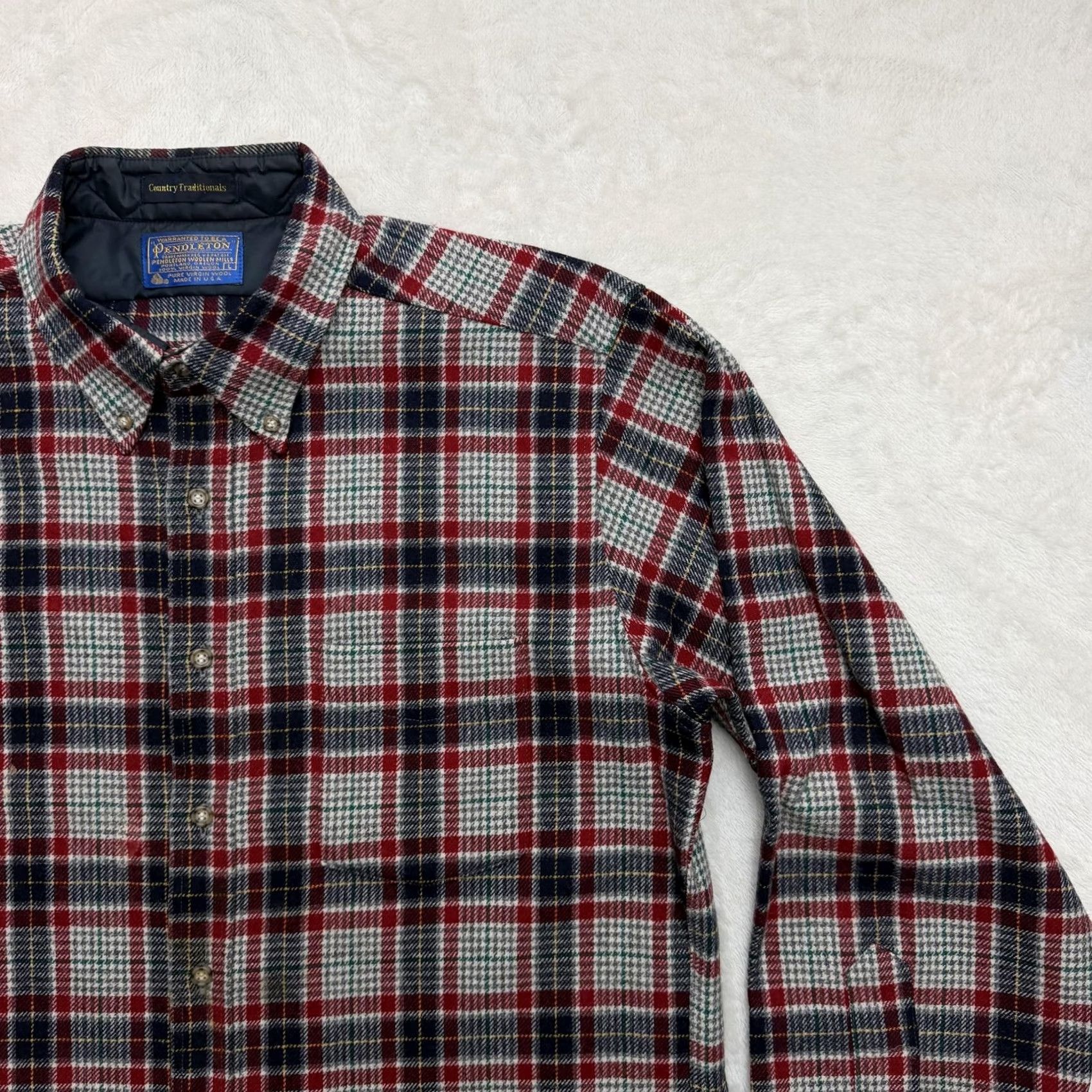 Pendleton VINTAGE Pendleton Flannel Shirt Mens L Button Up Red Plaid Wool Made In USA Size US L / EU 52-54 / 3 - 3 Thumbnail
