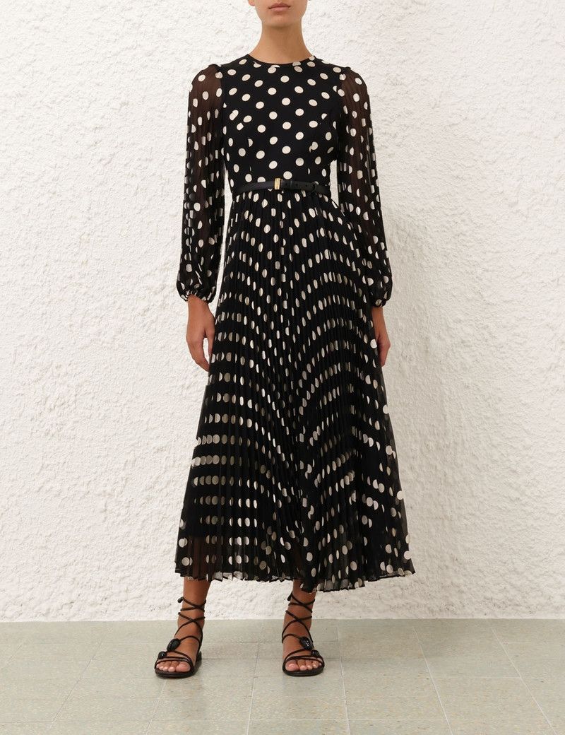 Zimmermann oc11z0226 Pussybow Midi Dress In Black/White Size L / US 10 / IT 46 - 6 Thumbnail