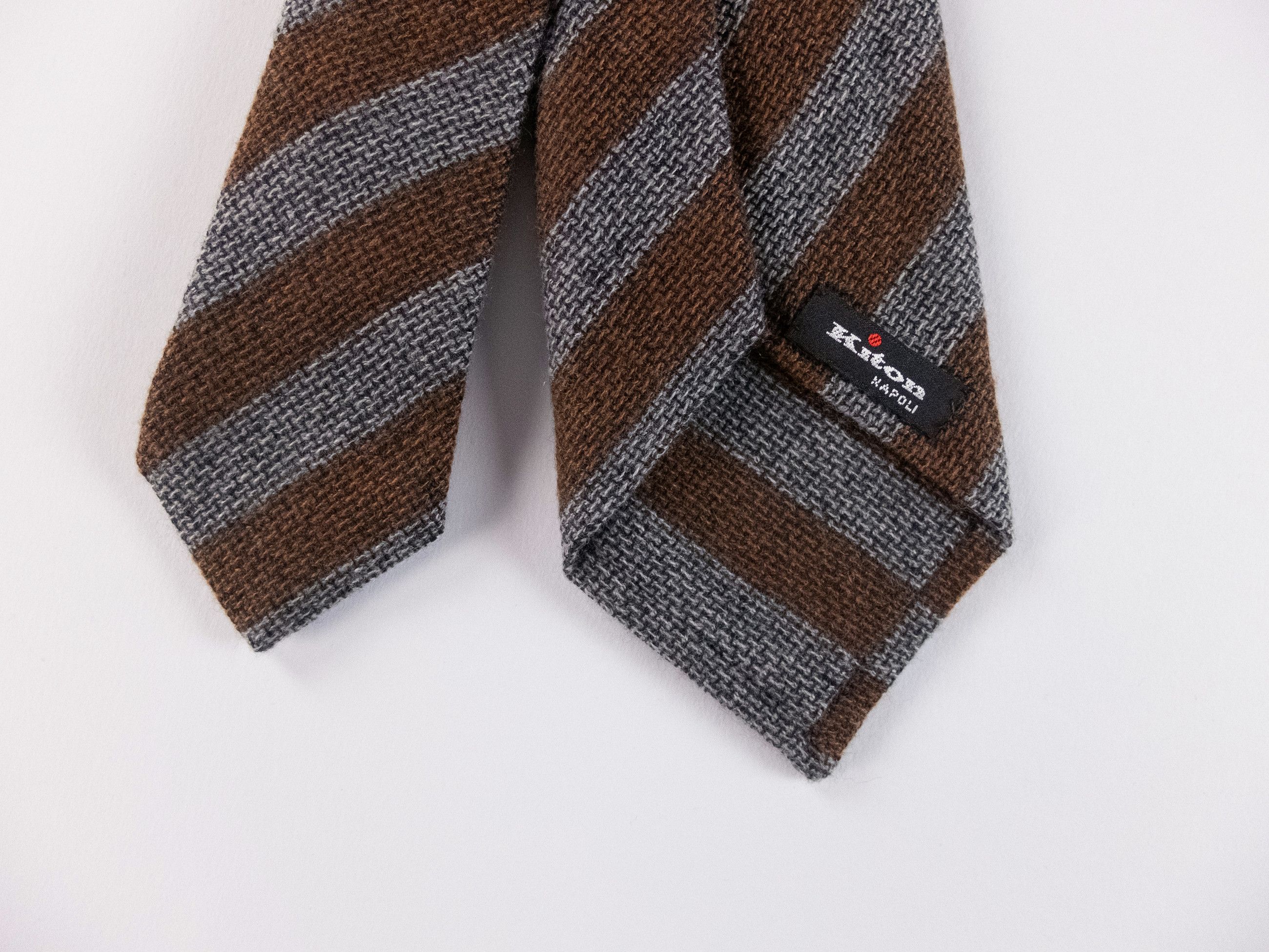Kiton KITON hand made 7 fold brown gray striped cashmere wool tie Size ONE SIZE - 3 Thumbnail