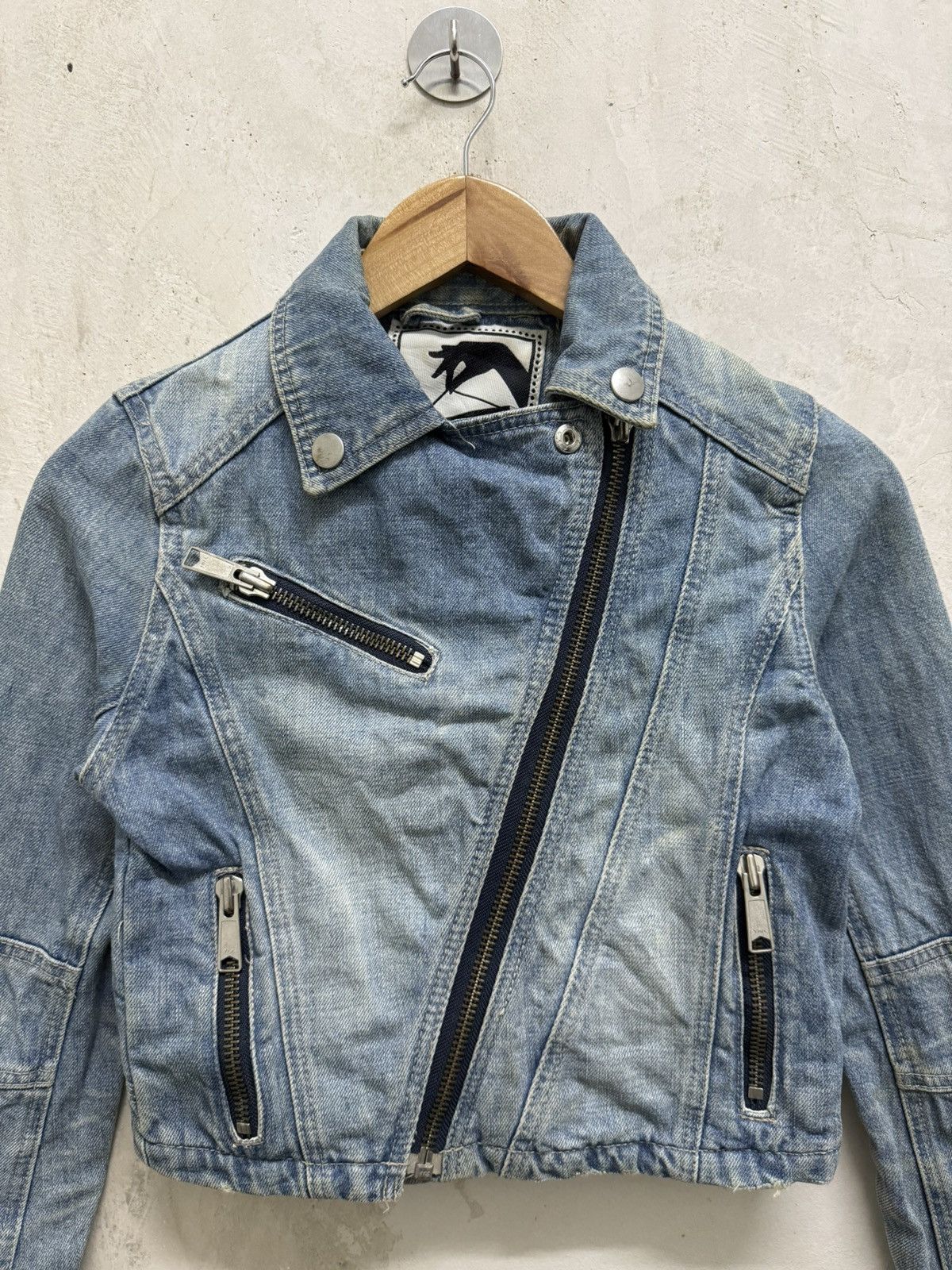 If Six Was Nine 2000s Spiral Girl Asymmetrical Zip Distressed Denim Jacket Size M / US 6-8 / IT 42-44 - 4 Thumbnail