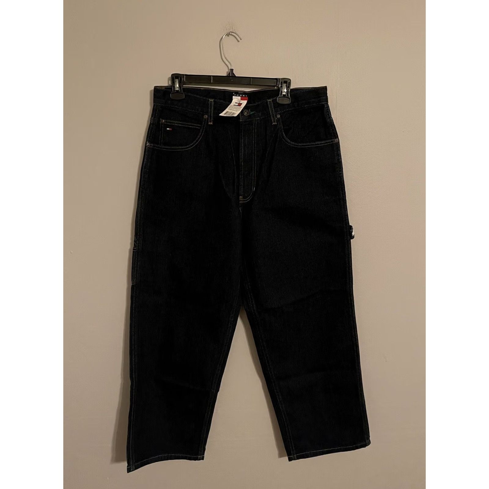 Tommy Hilfiger VINTAGE Tommy Hilfiger Jeans Baggy Carpenter Wide-Leg Men's 33x29 Blue 2000s Mens Jeans Wide-Leg Size US 33 - 3 Thumbnail