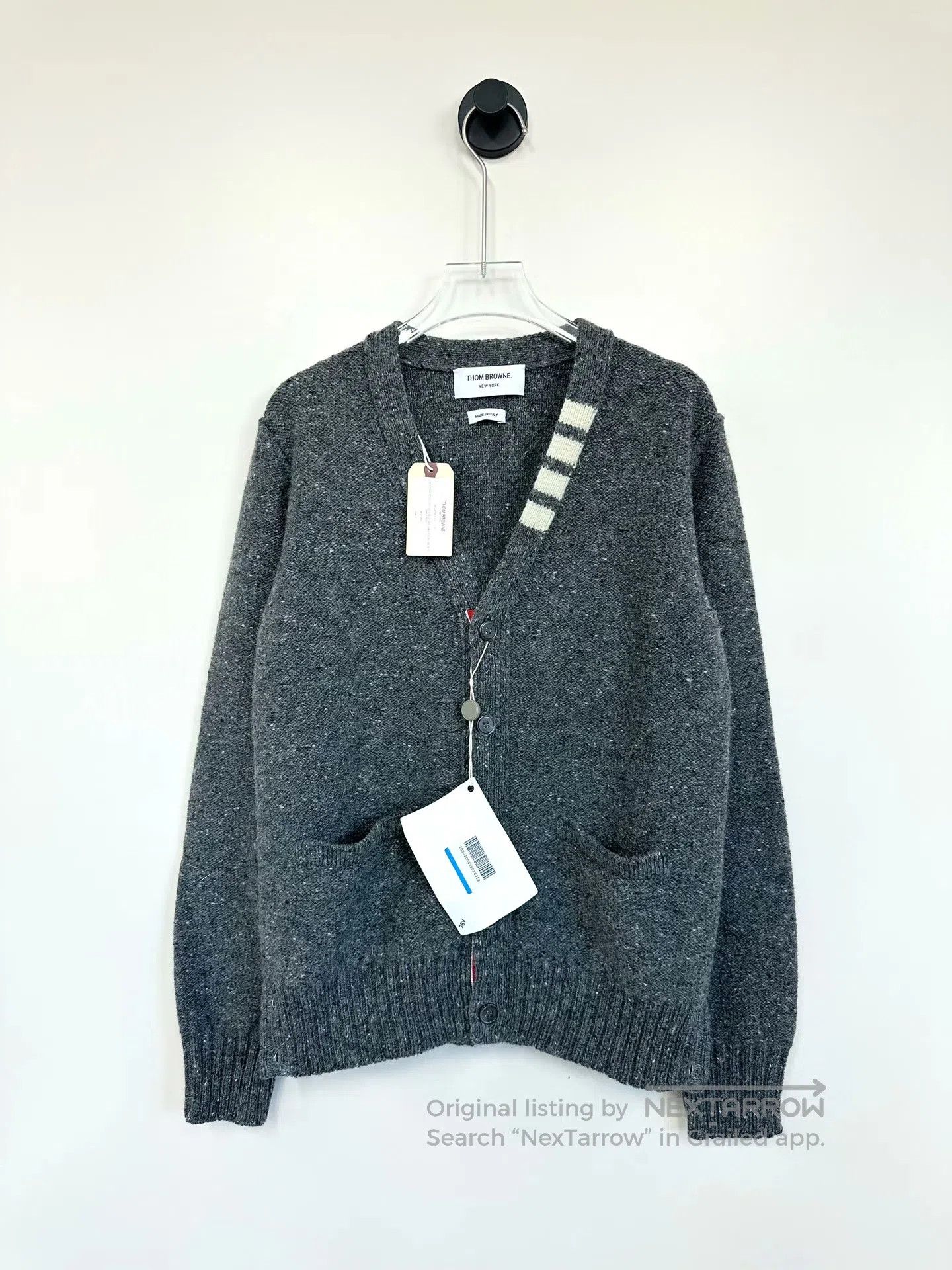 Thom Browne Thom Browne Grey Collar Four-stripe Wool Mohair Knit Cardi Size US XS / EU 42 / 0 - 1 Thumbnail