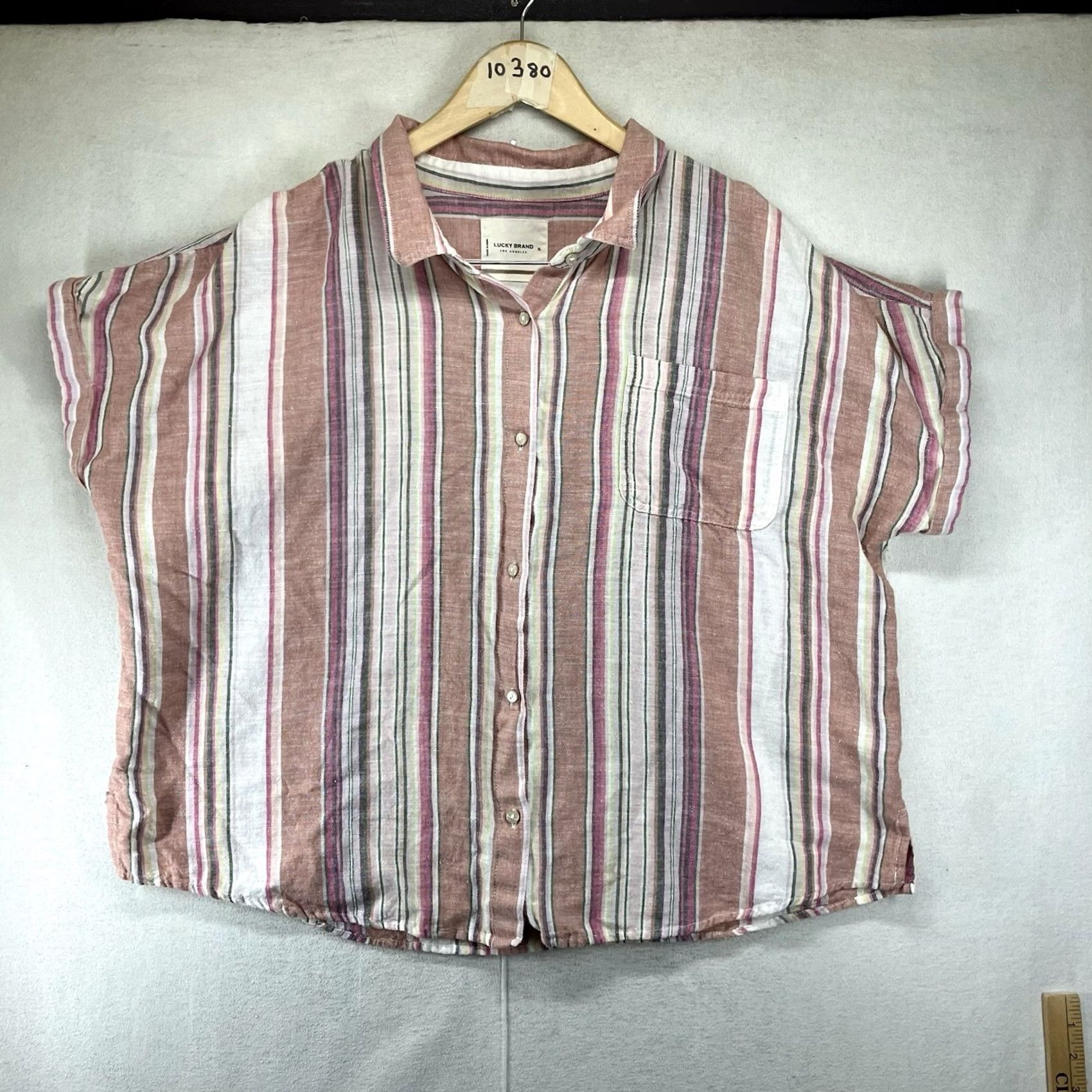 Lucky Brand Lucky Brand Shirt XL Women's Muted Neon Striped Cotton Linen Pearl Button Size XL / US 12-14 / IT 48-50 - 2 Thumbnail
