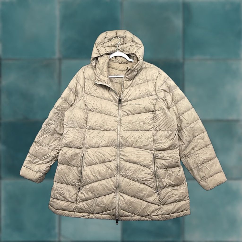 Eddie Bauer Eddie Bauer EB650 Down Puffer Jacket Women’s 2XL Beige Long Parka Zip Hooded Insulated Zippered Pockets Winter Fall Casual Travel Workwear Mens? Women Size XXL / US 16-18 / IT 52-54 - 1 Thumbnail