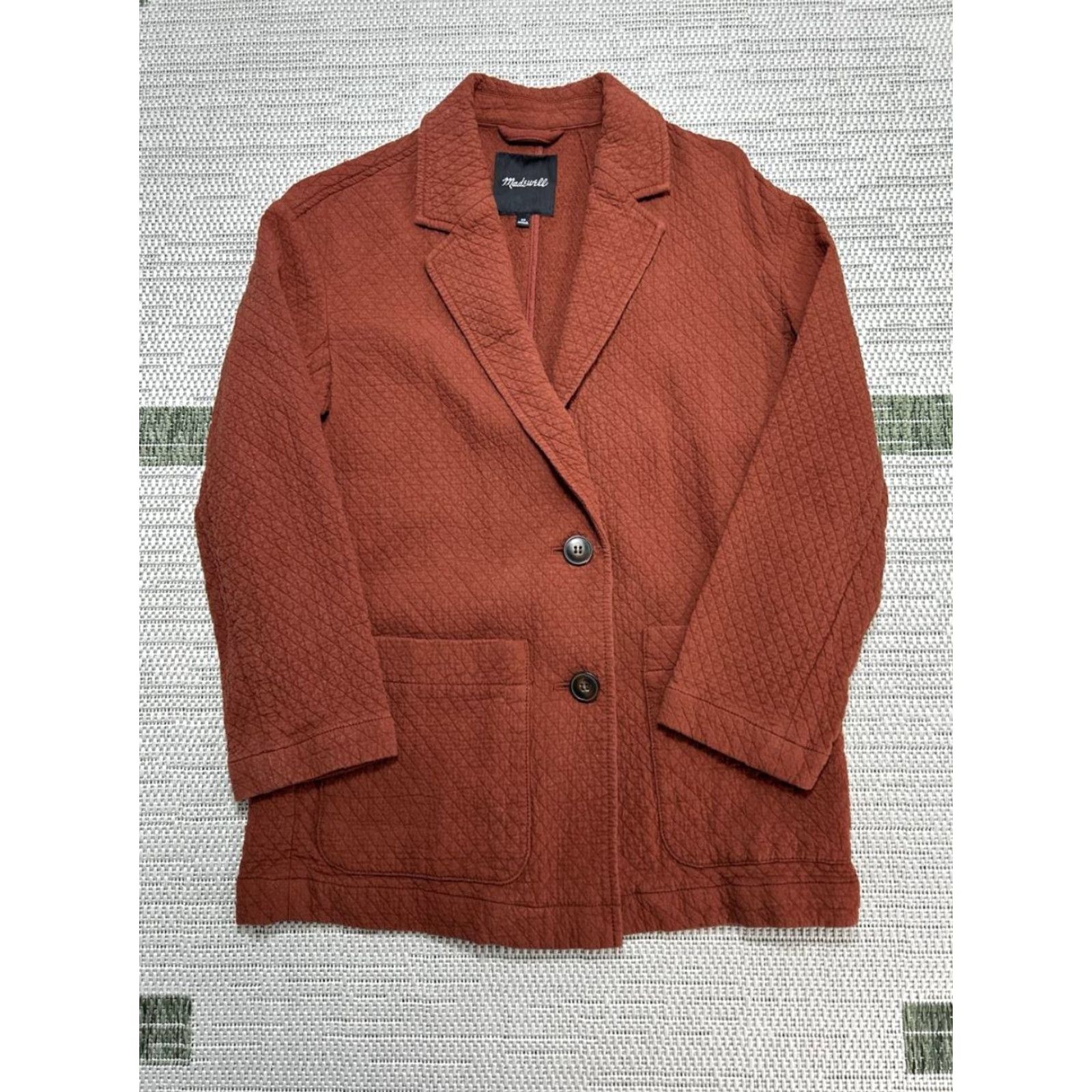 Madewell VINTAGE Madewell Diamond Jacquard Shaw Blazer Jacket Womens XS Brown Cotton Regular Fit Size XS / US 0-2 / IT 36-38 - 2 Thumbnail