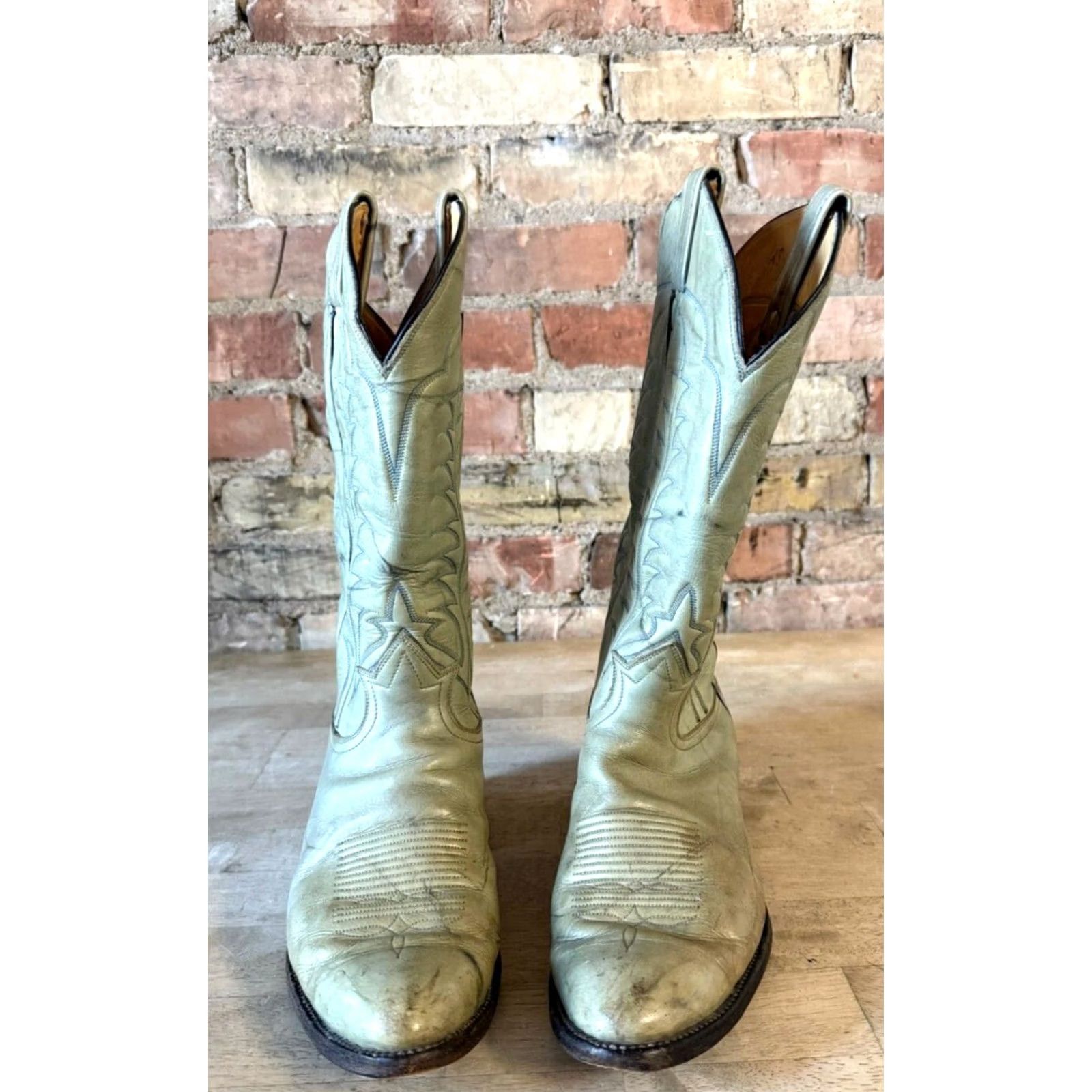 Tony Lama VINTAGE Tony Lama Men's Cowboy Boots Belt 9.5D Beige-Gray Leather Size ONE SIZE - 2 Thumbnail