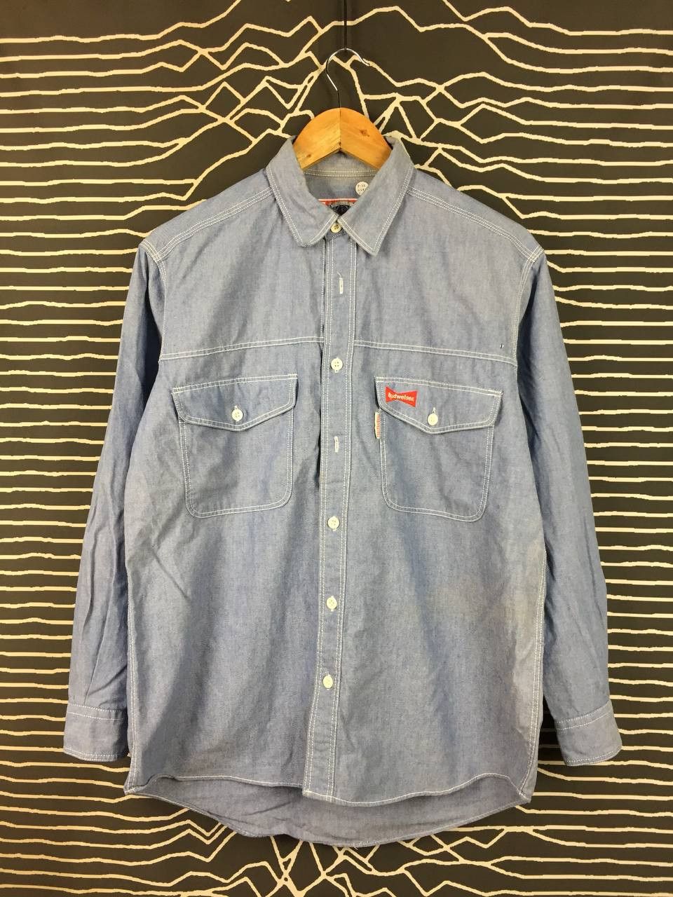 Budweiser Vtg 90s Budweiser Chambray Workwear Button Up Shirt Size US M / EU 48-50 / 2 - 1 Thumbnail