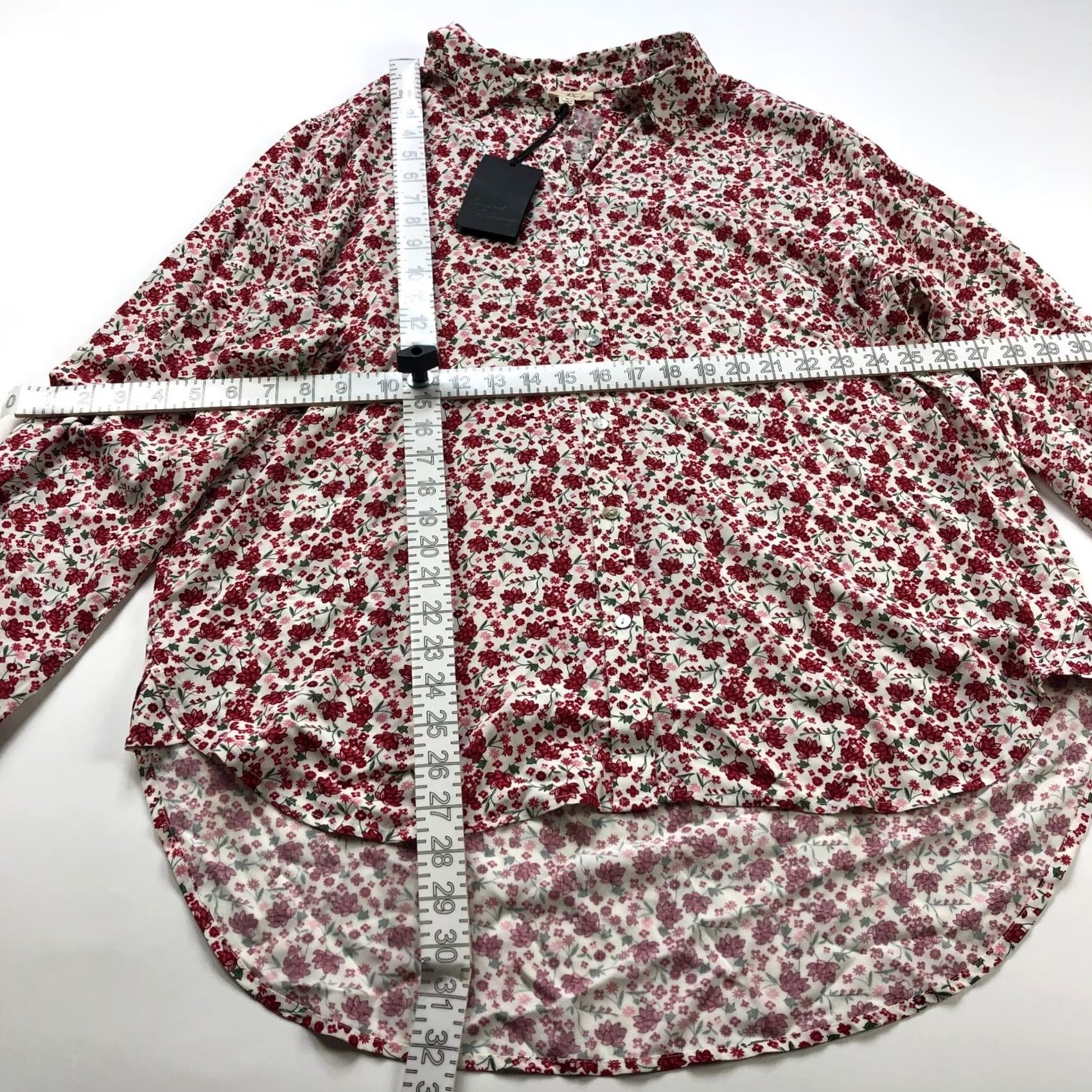 Vintage Jane And Delancey Button-Up Shirt Floral Red XL Rayon Long Sleeve High Low Size XL / US 12-14 / IT 48-50 - 3 Thumbnail