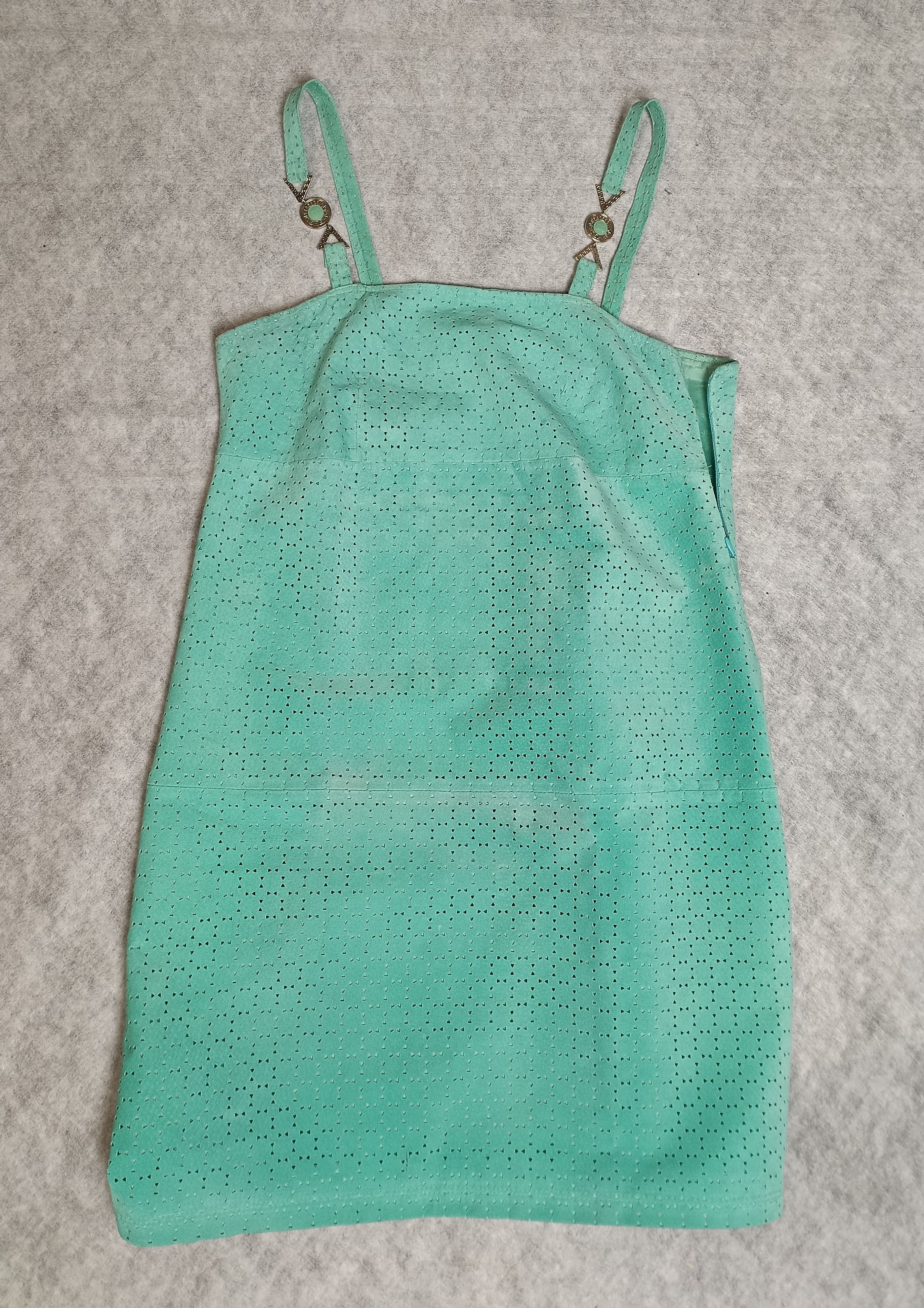 Versace Versace V2 Classic Turquoise Perforated Suede Leather Dress Size M / US 6-8 / IT 42-44 - 4 Thumbnail