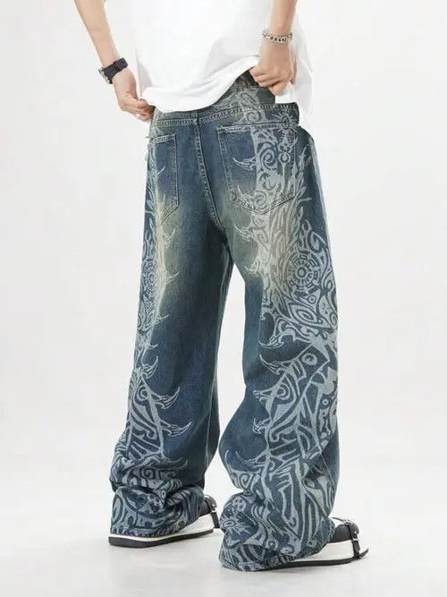 Jean Retro Denim Jeans 90s Pants Printed Size US 34 / EU 50 - 1 Thumbnail