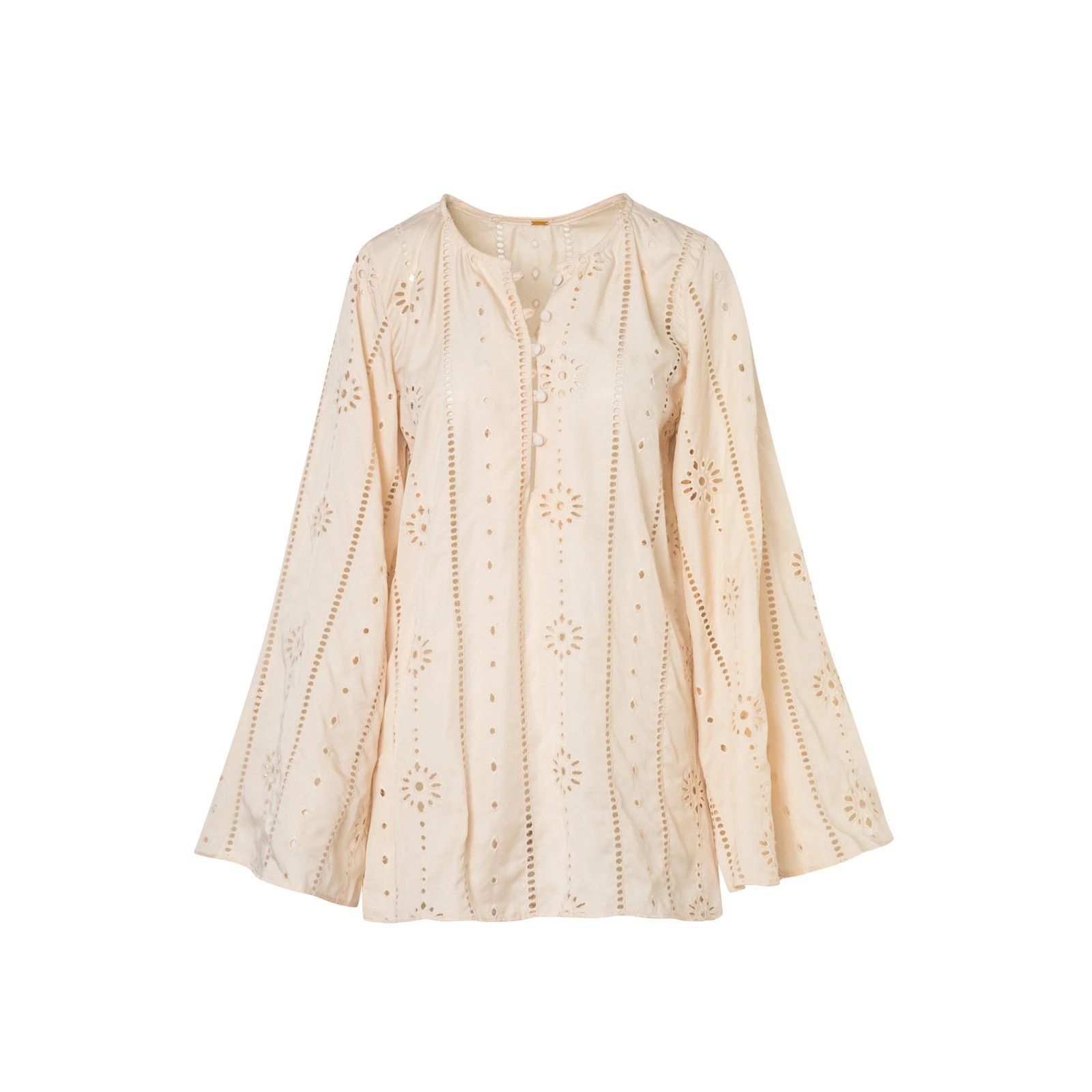 Other JUAN DE DIOS Lisa Cotton Eyelet Maxi Shirt in Beige Cream Size S / US 4 / IT 40 - 2 Thumbnail