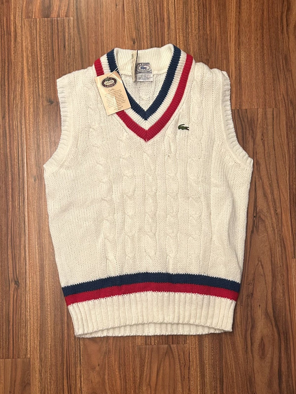 Vintage Zod Lacoste Sweater Vest Tennis Style Cable Knit