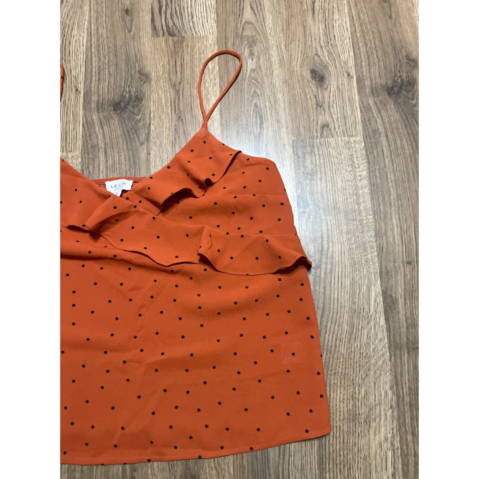Vintage Lelis Tank Top Women M Brown Black Polka Dots Ruffle Sleeveless Size M / US 6-8 / IT 42-44 - 3 Thumbnail
