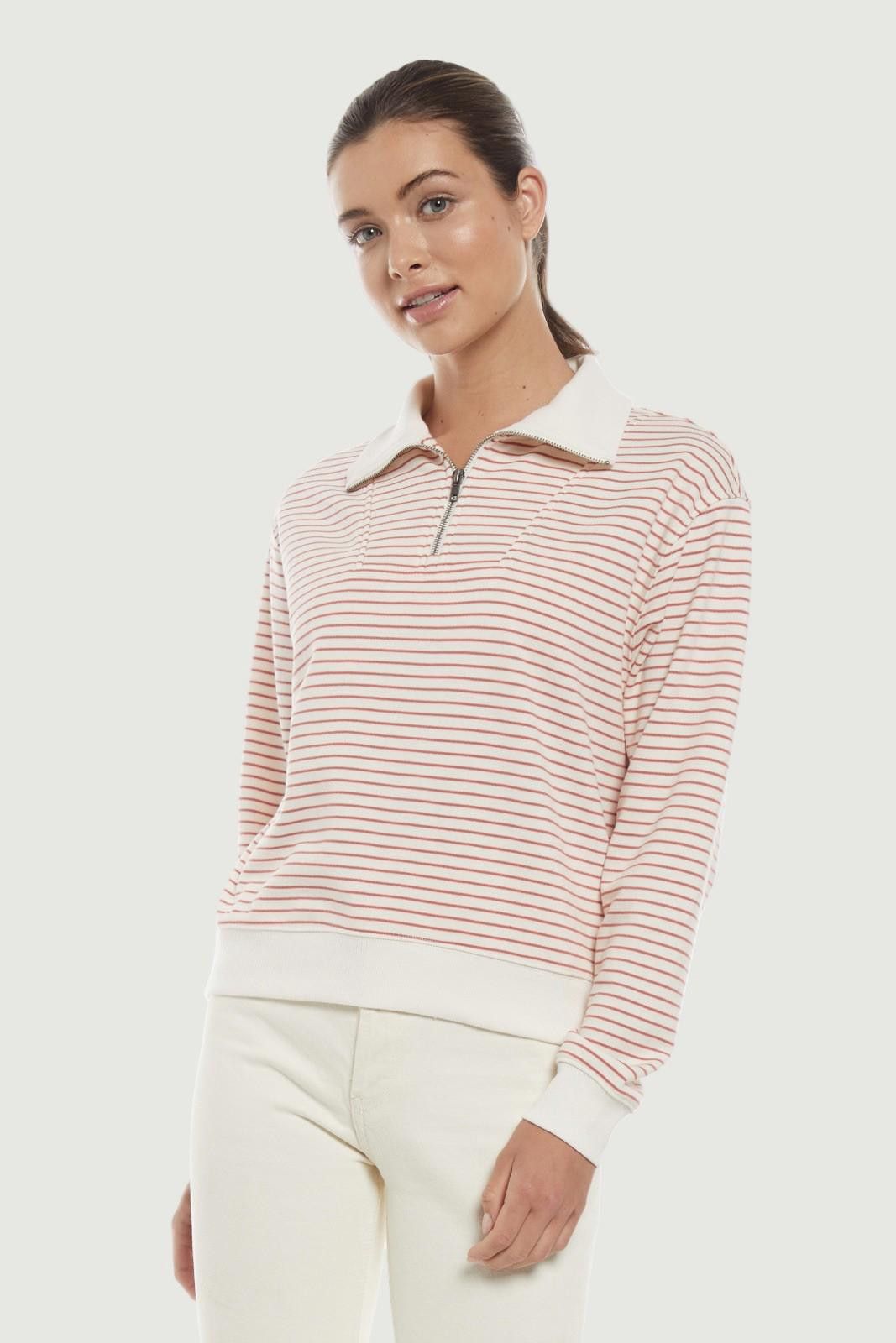 Other Three Dots L Marty Quarter Zip Long Sleeve Pullover Stripe Size L / US 10 / IT 46 - 1 Thumbnail