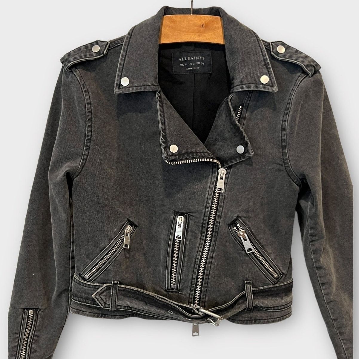 Allsaints AllSaints Balfern Denim Biker Jacket Size US/2 Size XS / US 0-2 / IT 36-38 - 8 Thumbnail
