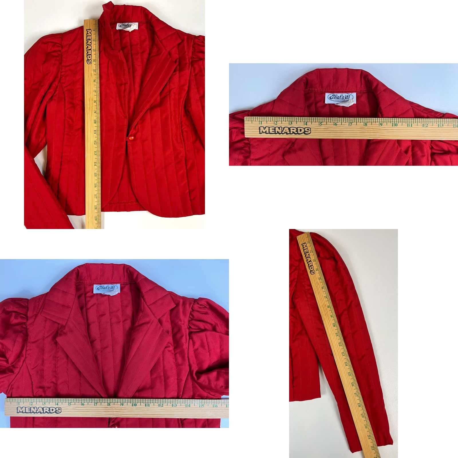 Vintage That's It! California Quilted Jacket Puffy Sleeves Red Women's Vintage Sz 5 Size S / US 4 / IT 40 - 8 Thumbnail