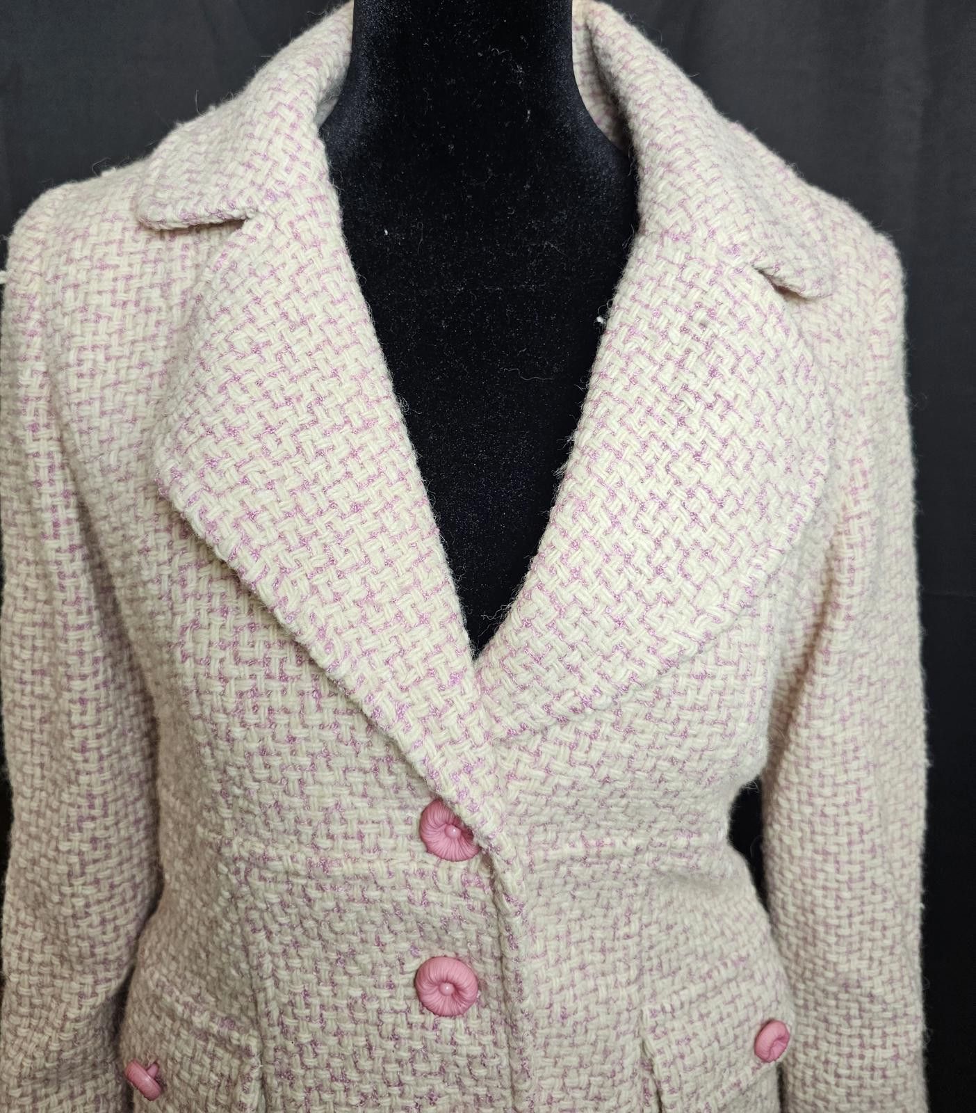 Other Marvin Pink and Cream Tweed Blazer Jacket Size M / US 6-8 / IT 42-44 - 7 Thumbnail