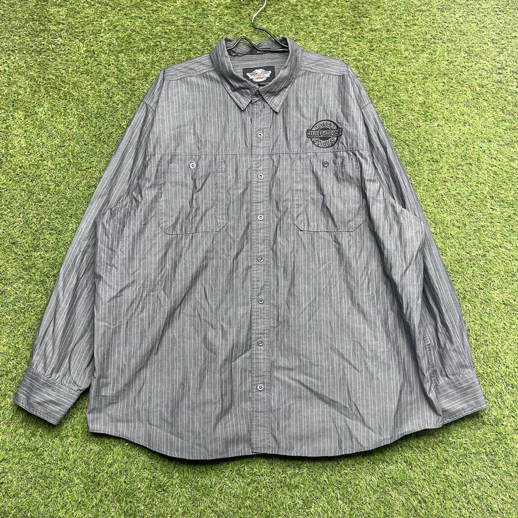 Harley Davidson VINTAGE Harley-Davidson Shirt Mens 3XL Gray Striped Flannel Button-Up Casual Workwear Mens 3XL Gray Harley-Davidson Shirt Size US XXL / EU 58 / 5 - 2 Thumbnail