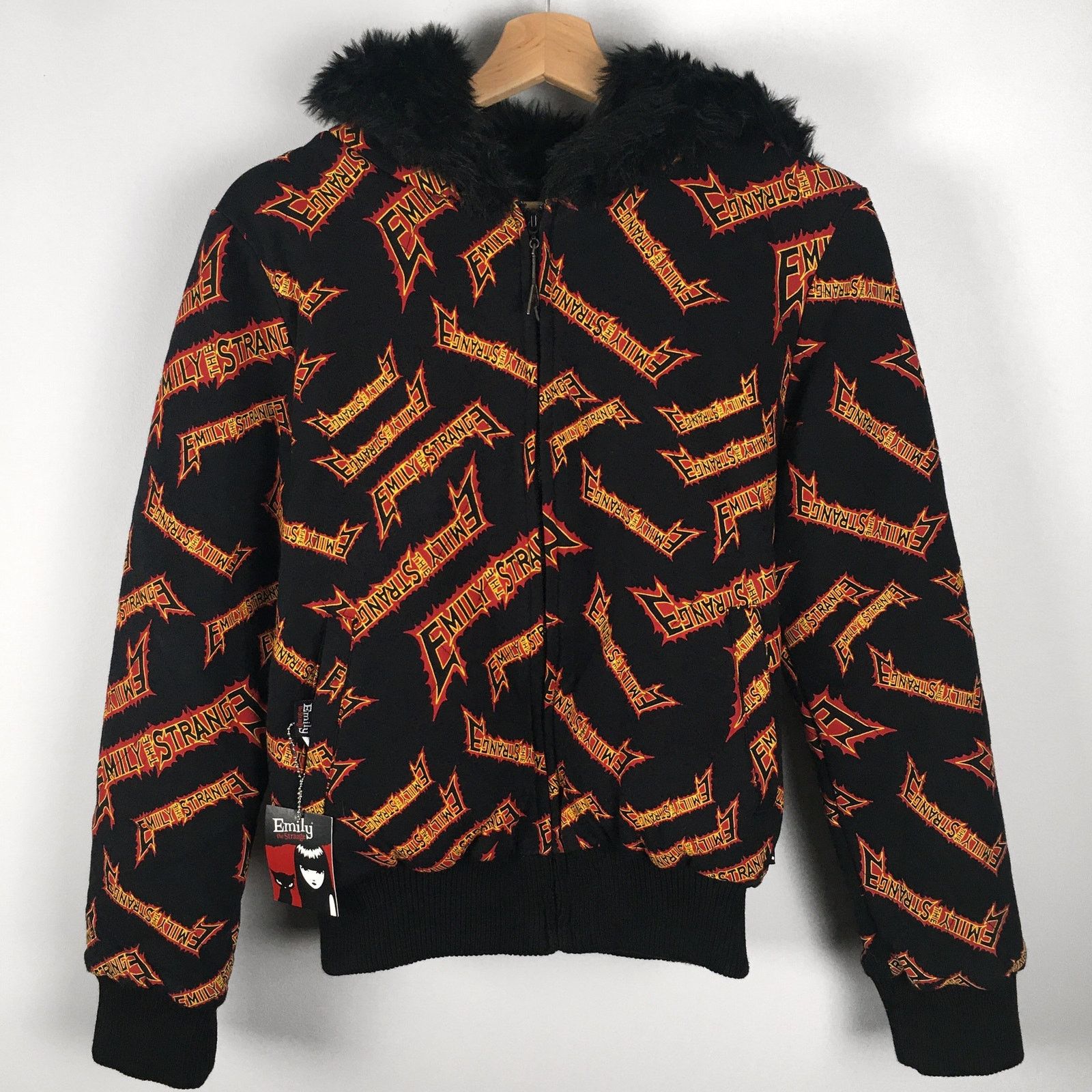 image of NWT 2008 Emily The Strange Bomber Jacket Coat Mall Goth Emo in Black, Women's (Size Small)