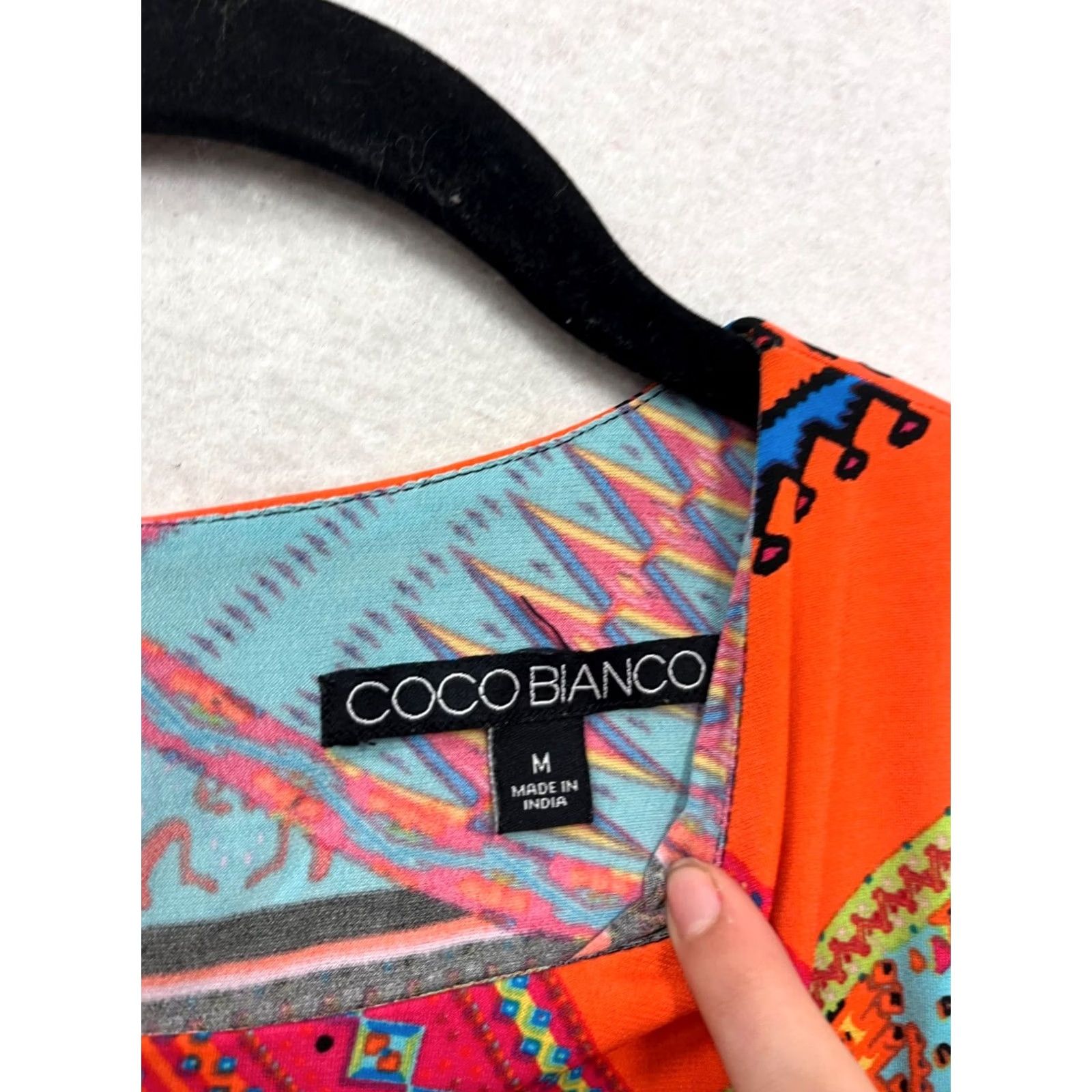 Vintage Coco Bianco Blouse Sleeveless M Womens Orange Geometric Asymmetrical Hem Top Size M / US 6-8 / IT 42-44 - 3 Thumbnail