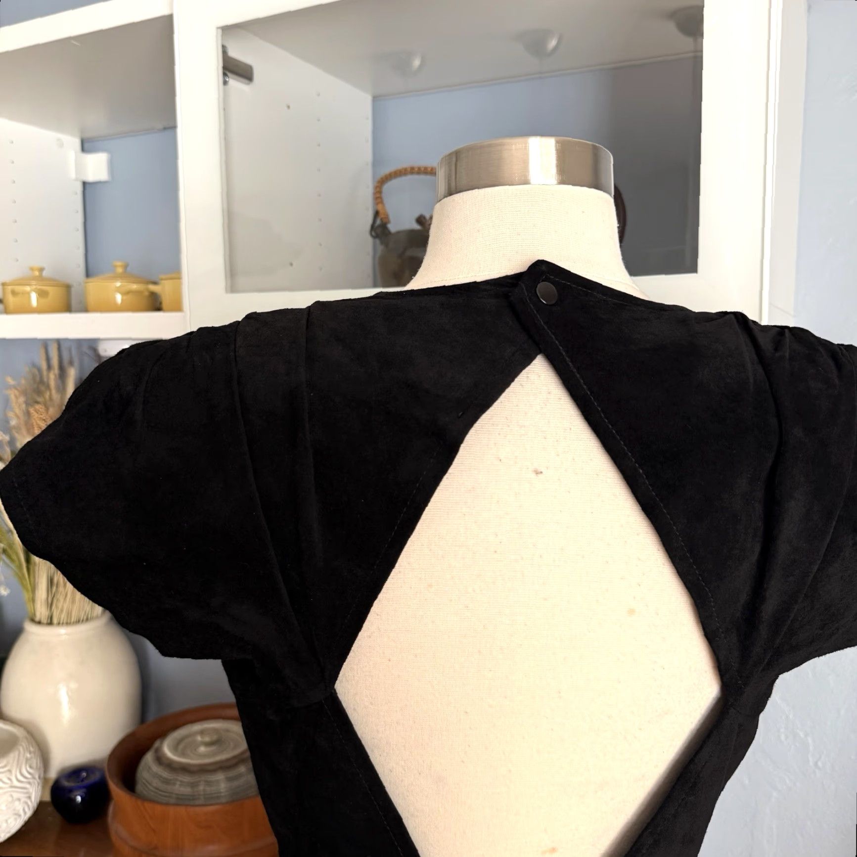 Vintage VINTAGE Bin-Bin Black Suede Leather Sheath Dress XS Open Back Cut-out 1980s Party Womens Size XS / US 0-2 / IT 36-38 - 7 Thumbnail